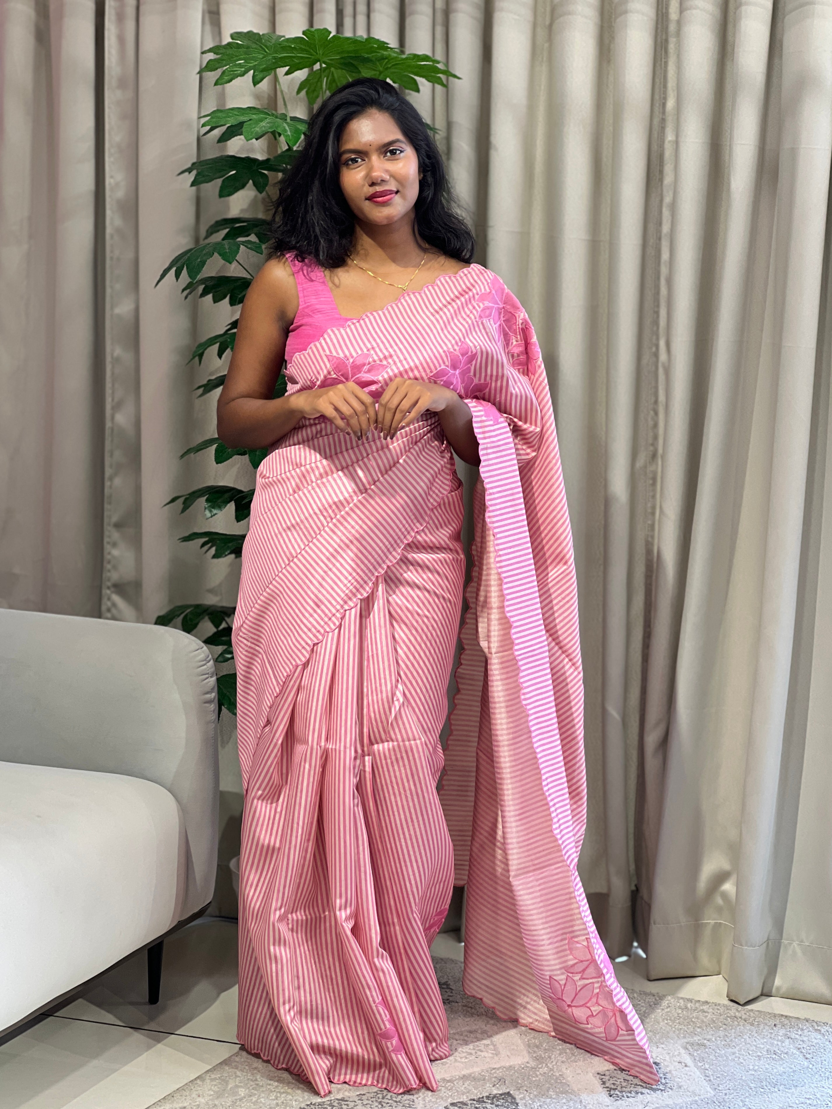 Floral Applique Placement Detailed Semi Tussar Saree | HT272