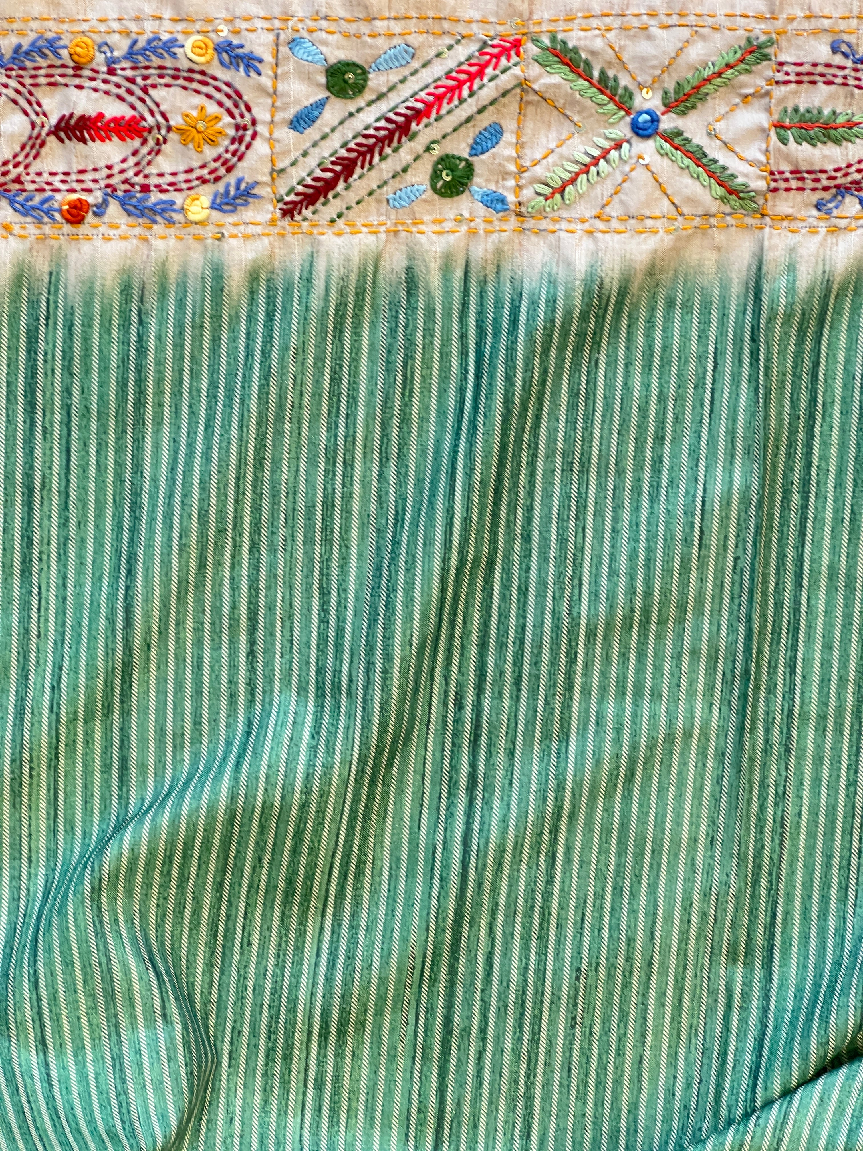 Hand Embroidered Semi Tussar Saree | GAR106