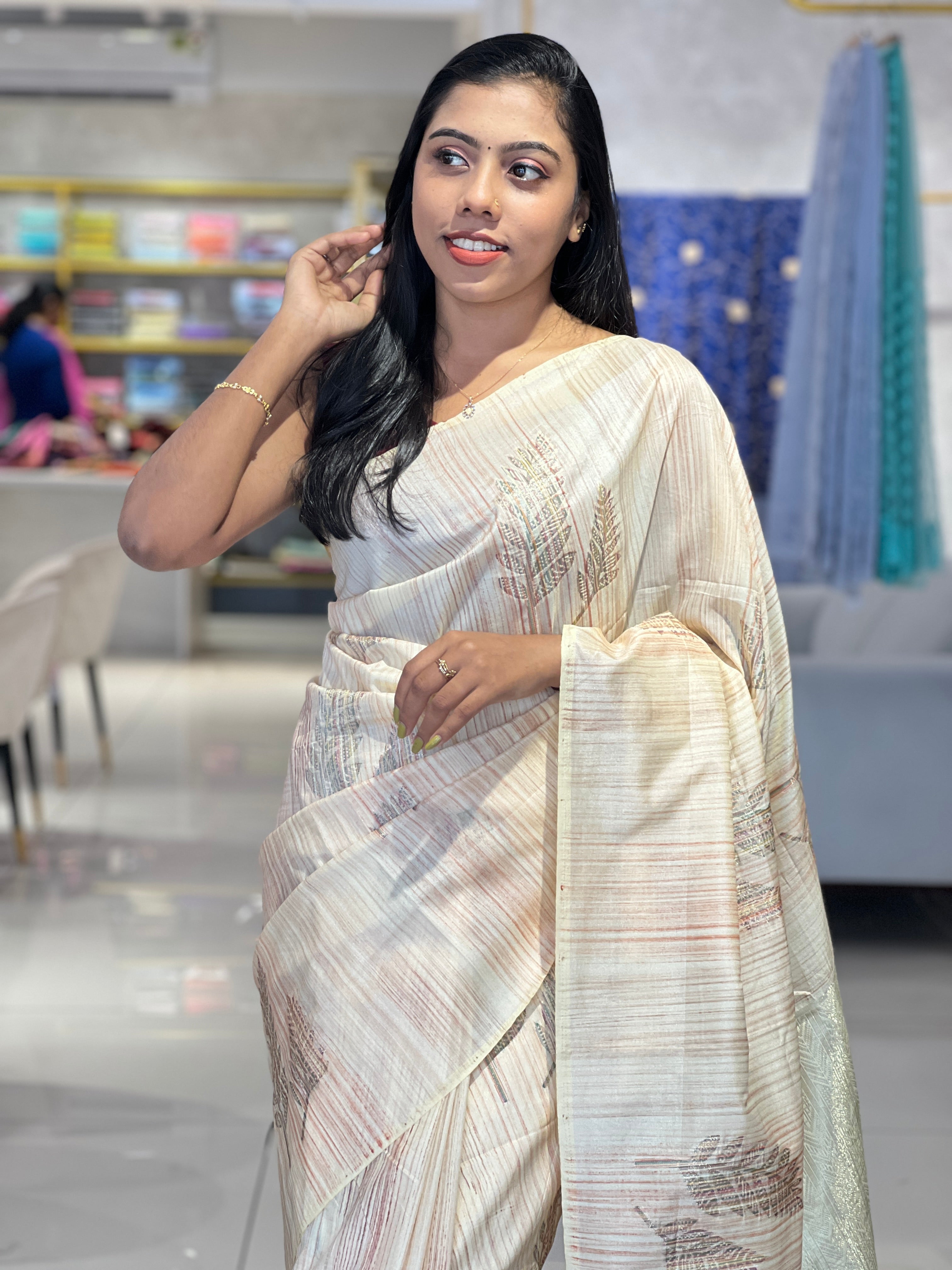 Floral Leaf Printed Design Semi Silk Saree | DVS103