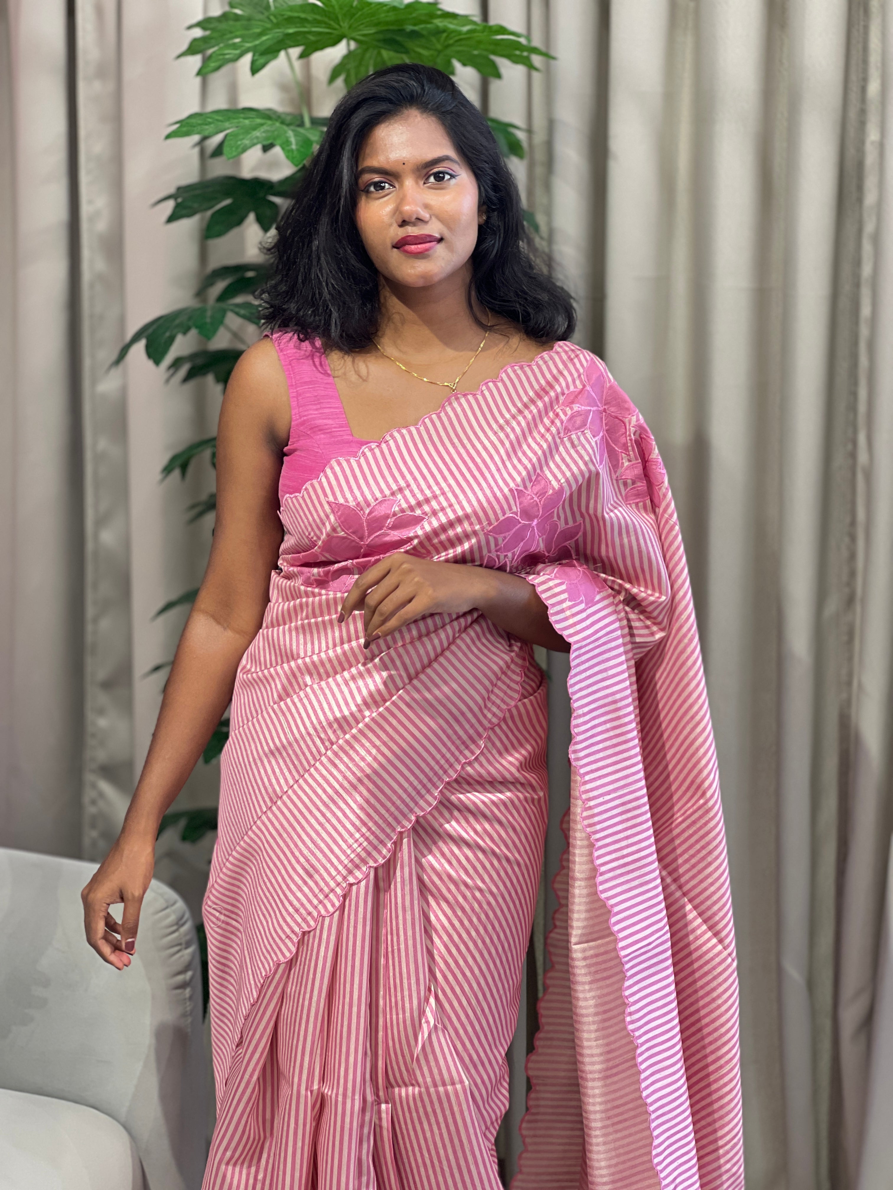 Floral Applique Placement Detailed Semi Tussar Saree | HT272