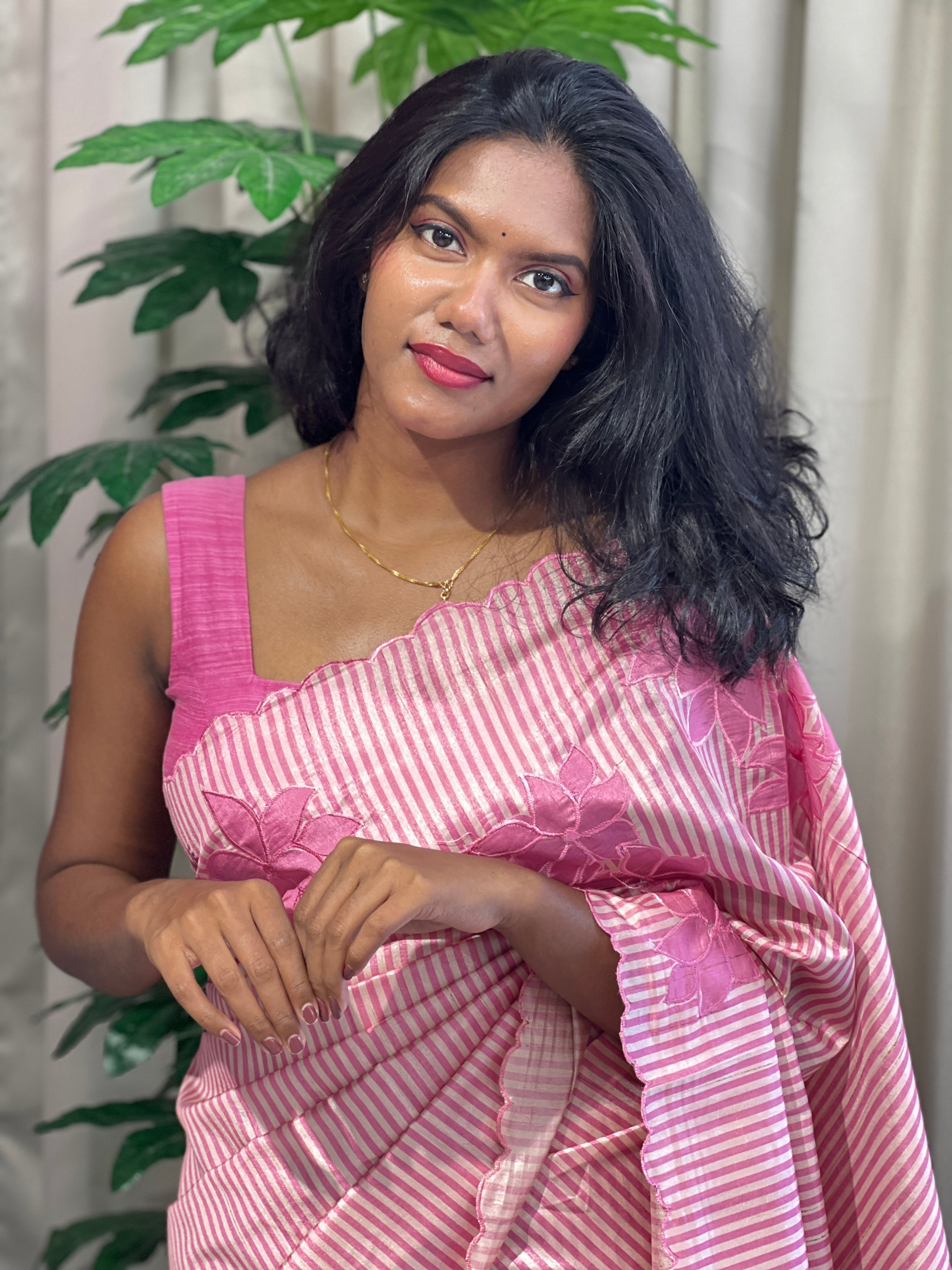 Floral Applique Placement Detailed Semi Tussar Saree | HT272