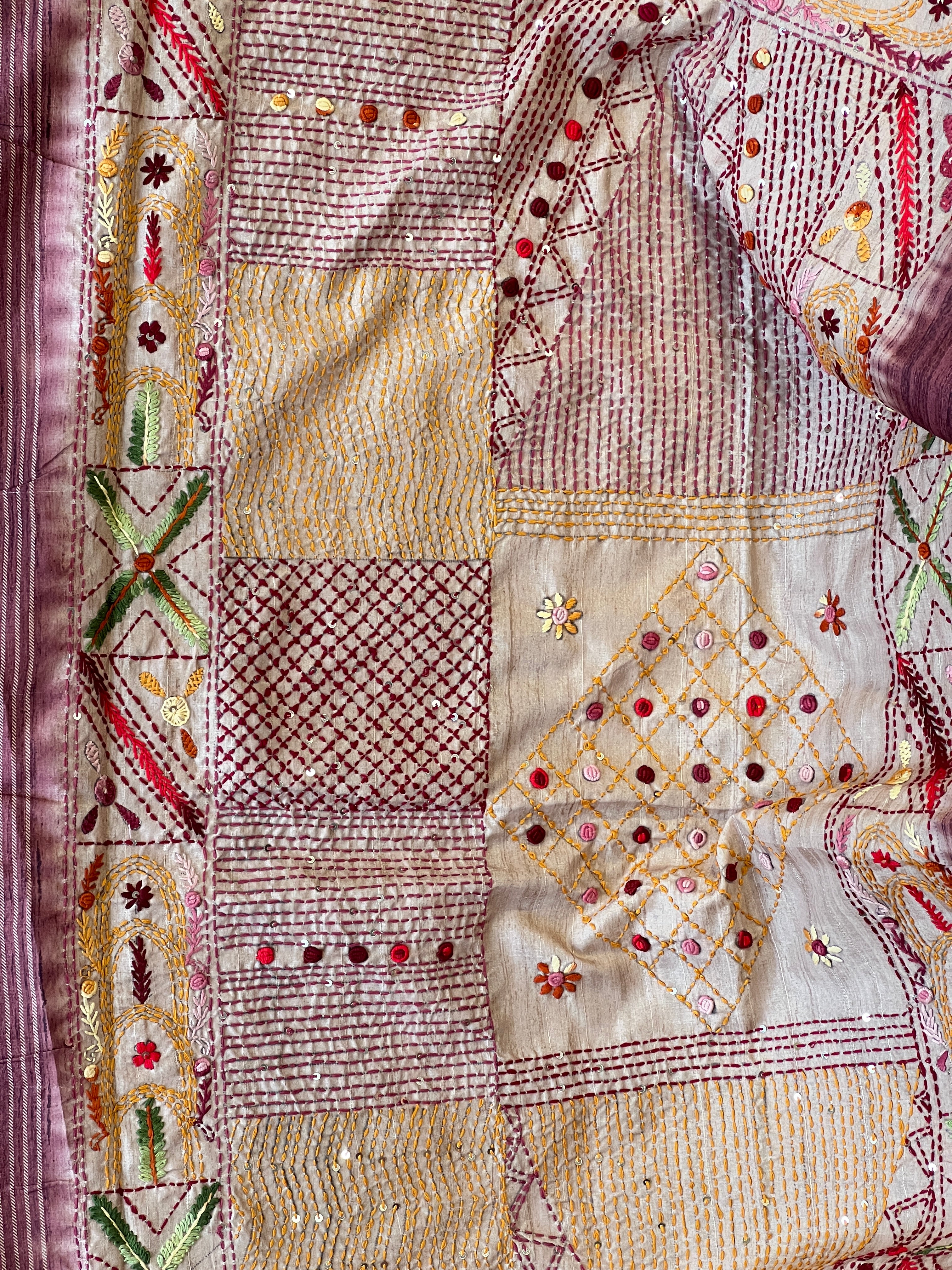 Hand Embroidered Semi Tussar Saree | GAR107