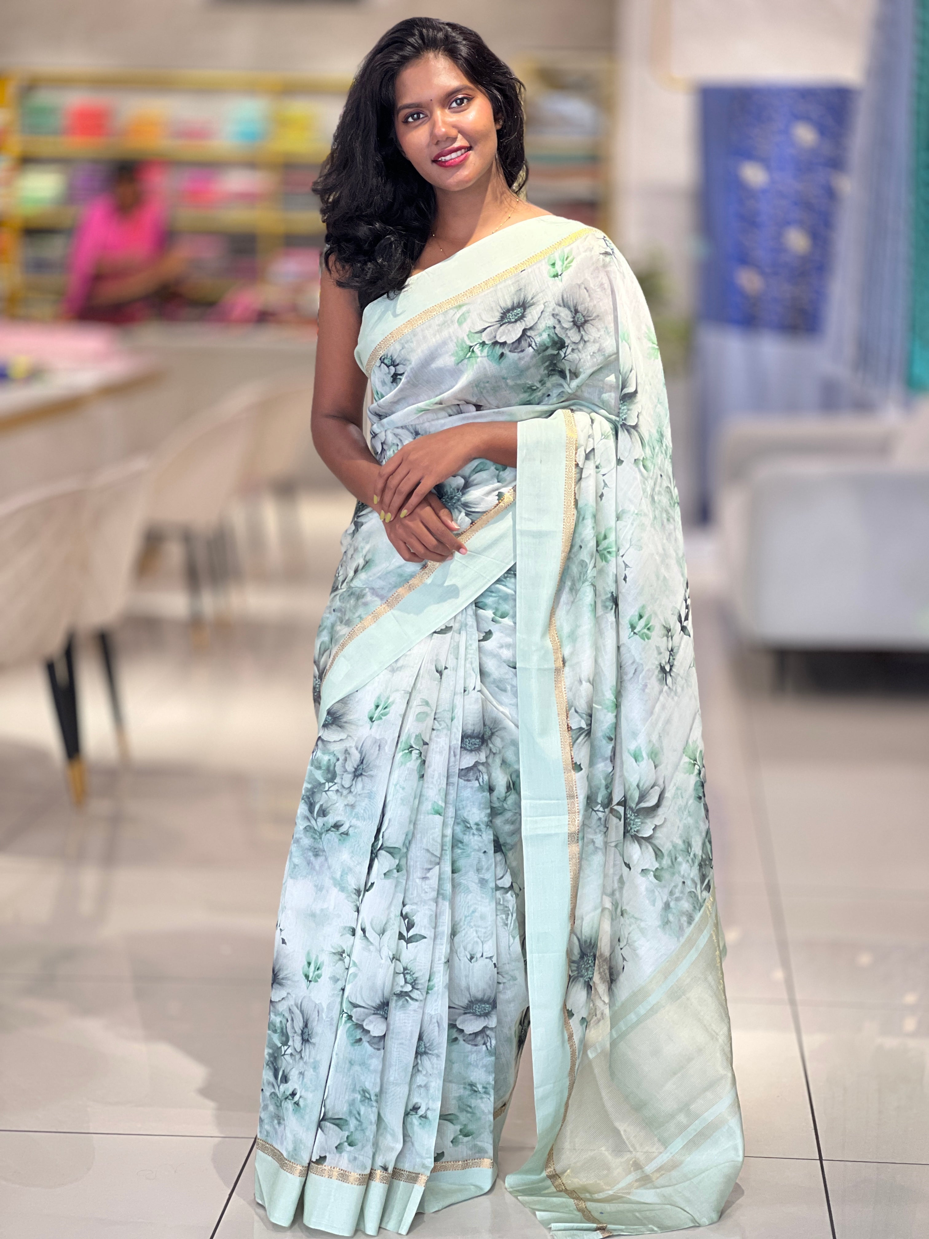 Floral Printed Chanderi Silk Saree | RGD184