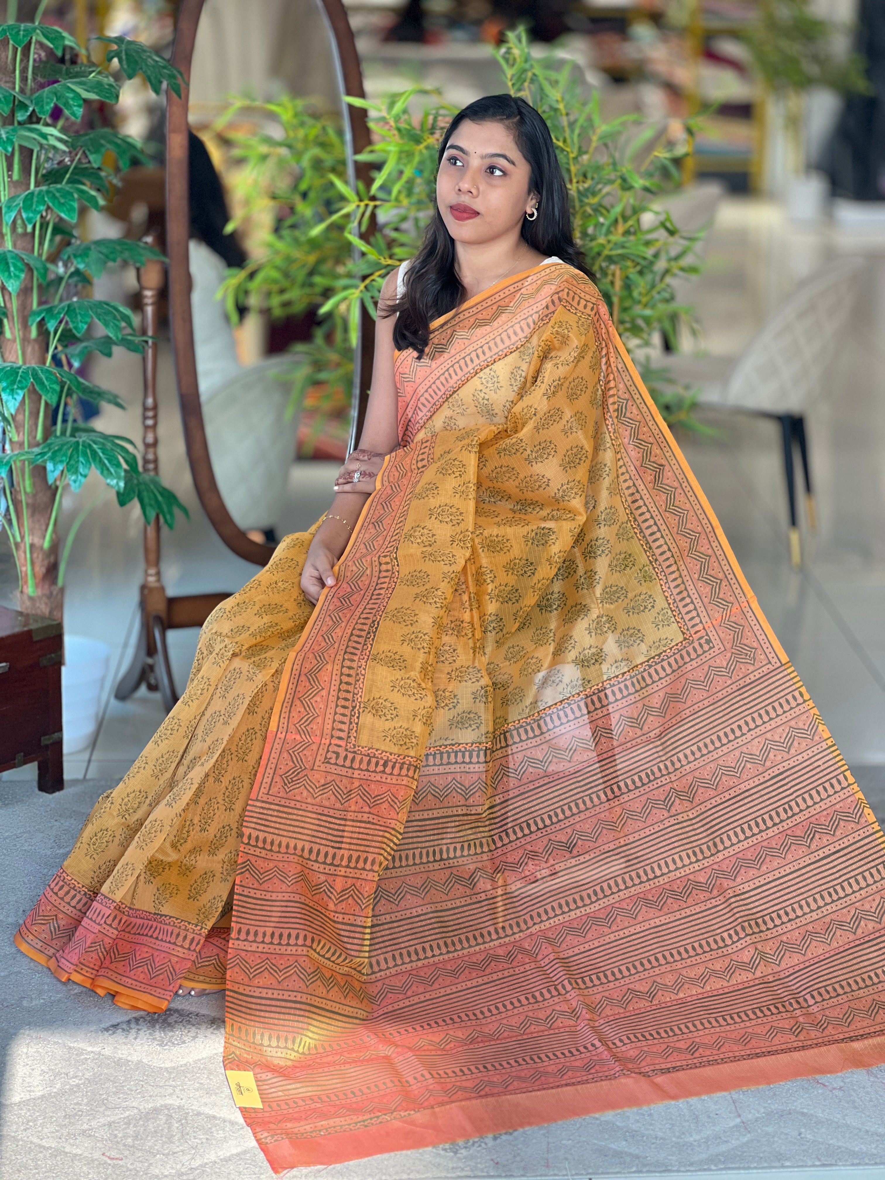 Geometric Pattern Muga Check Kota Saree | JSC653
