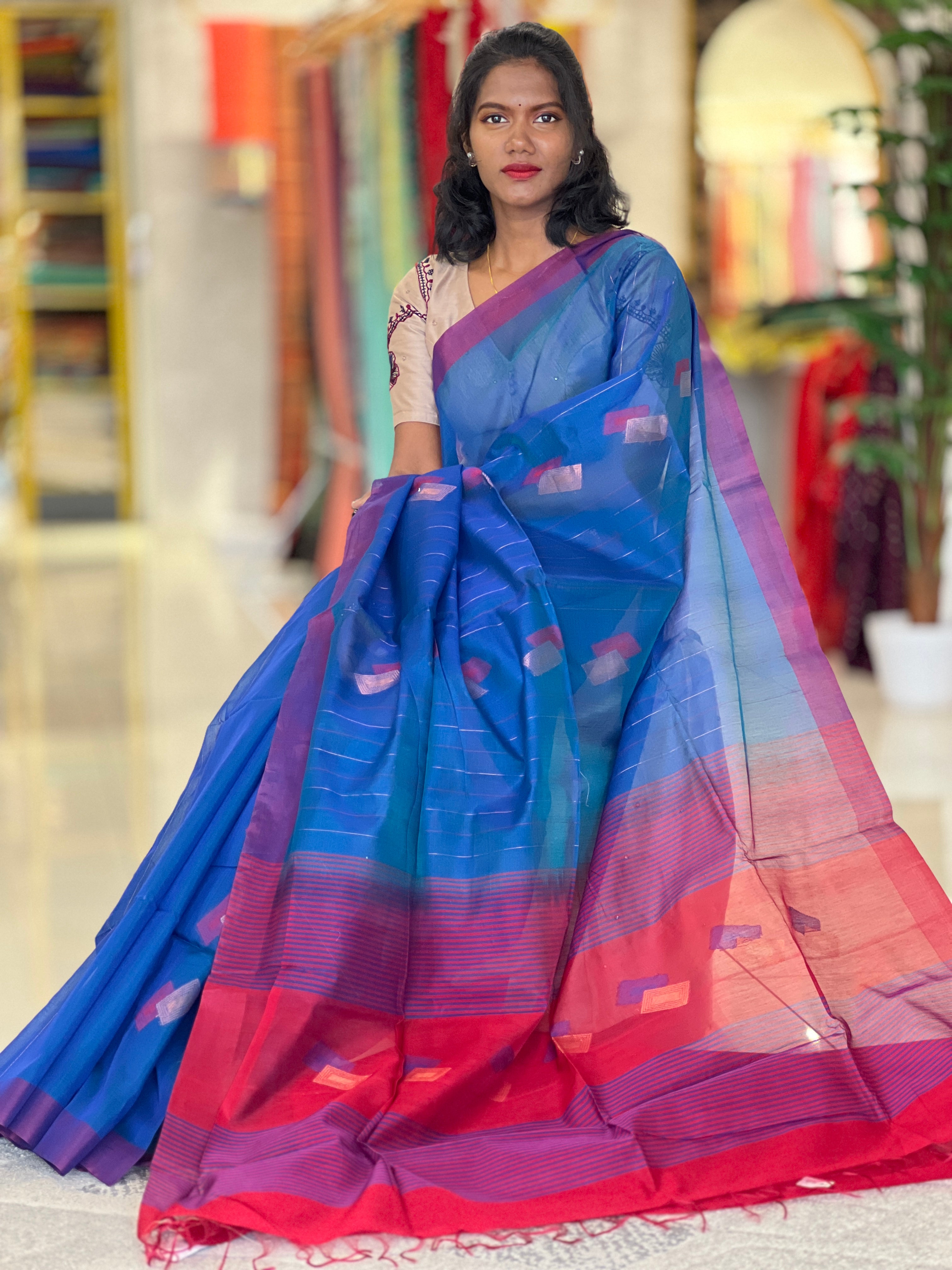 Zari Stripe Detailed Kora Silk Saree | RJT124