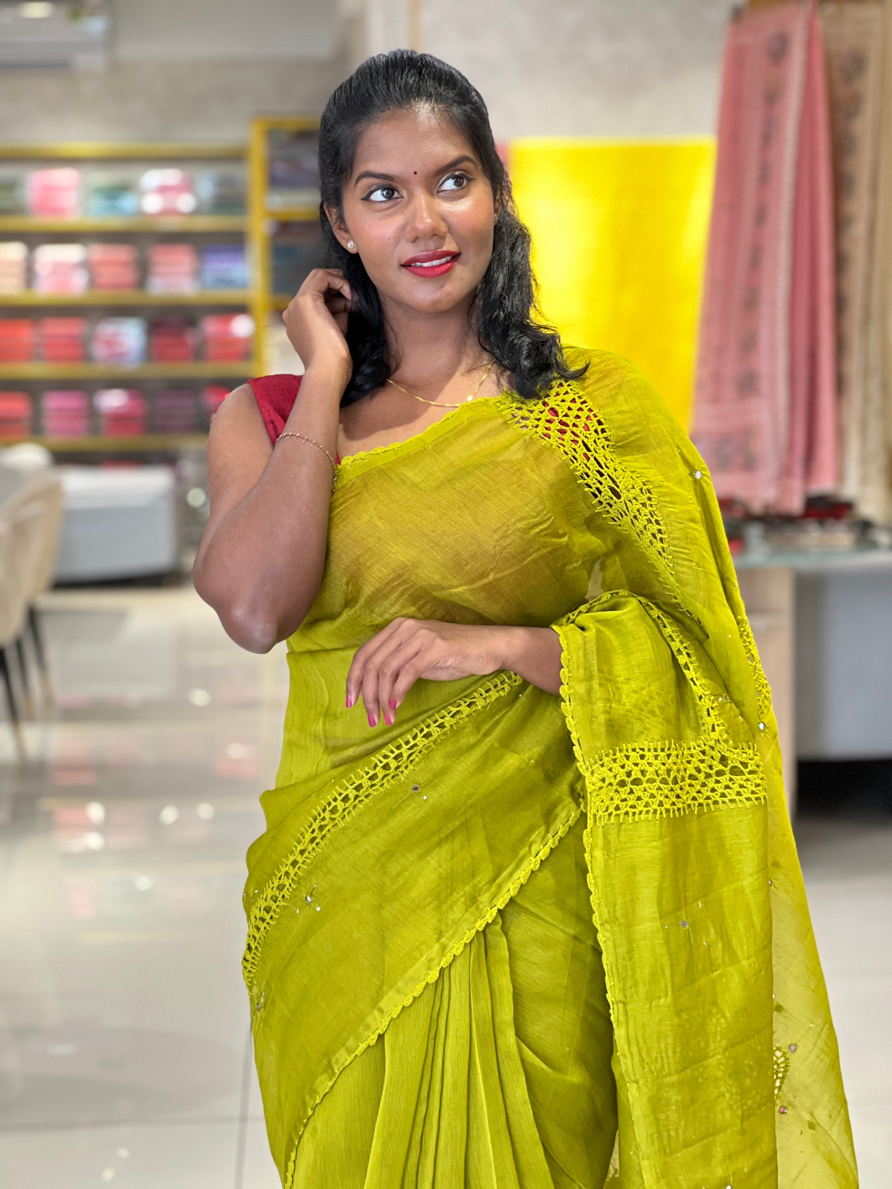 Crochet Lace With Mirror Detailed Kota Saree | SF1137