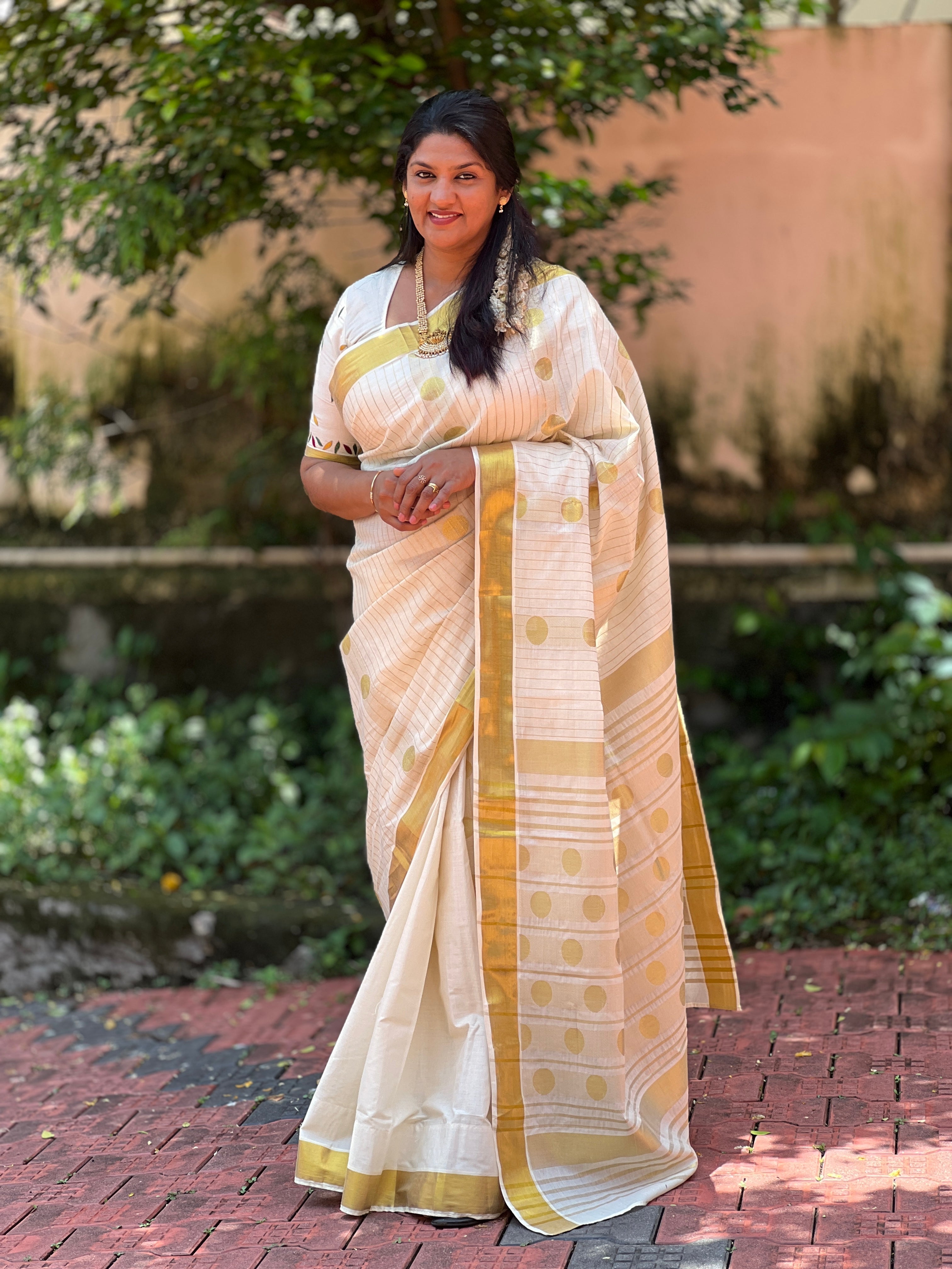 Polka Dots Design Kerala Cotton Saree | GAT212