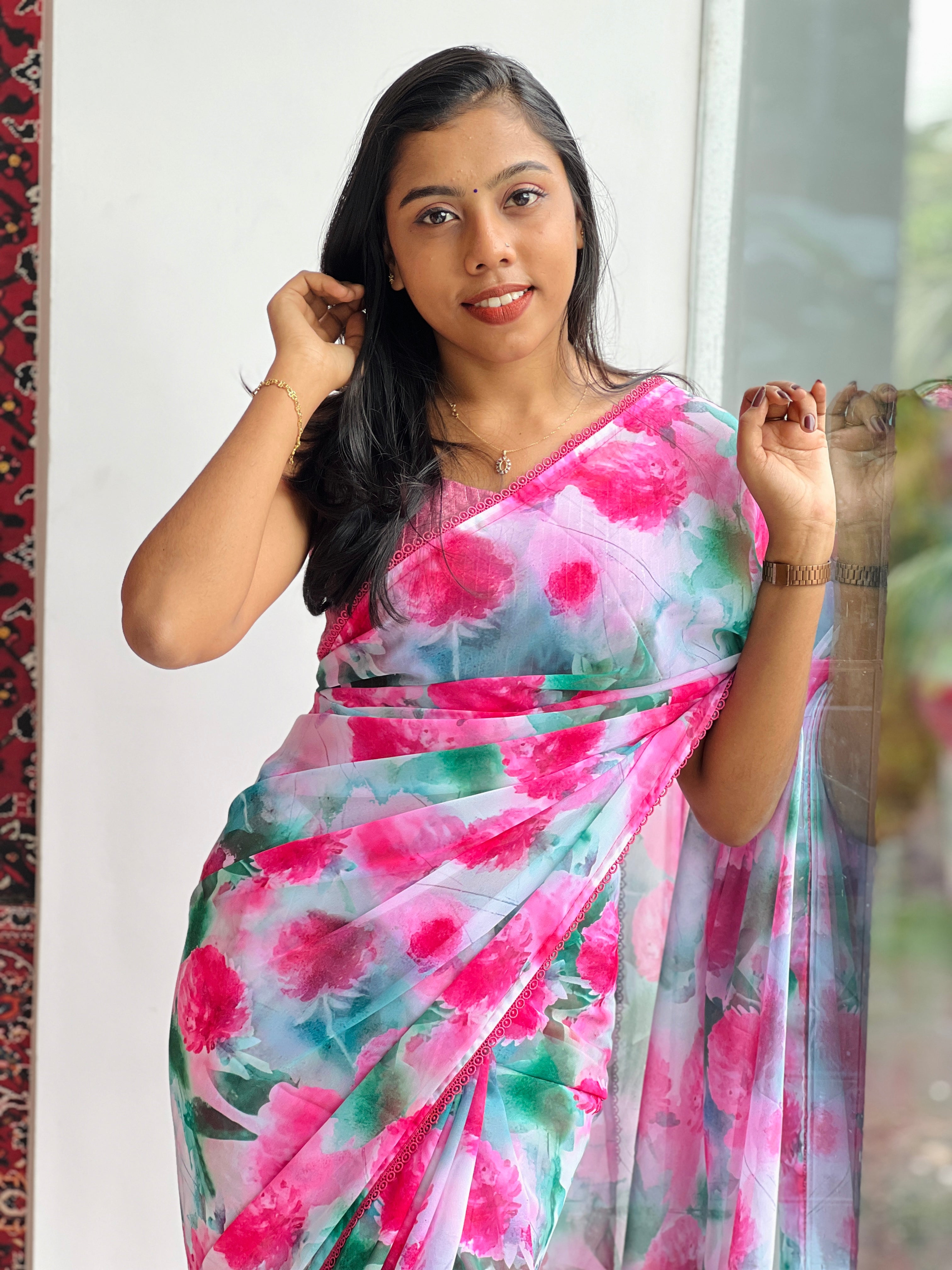 Floral Digital Printed Georgette Saree | HT196