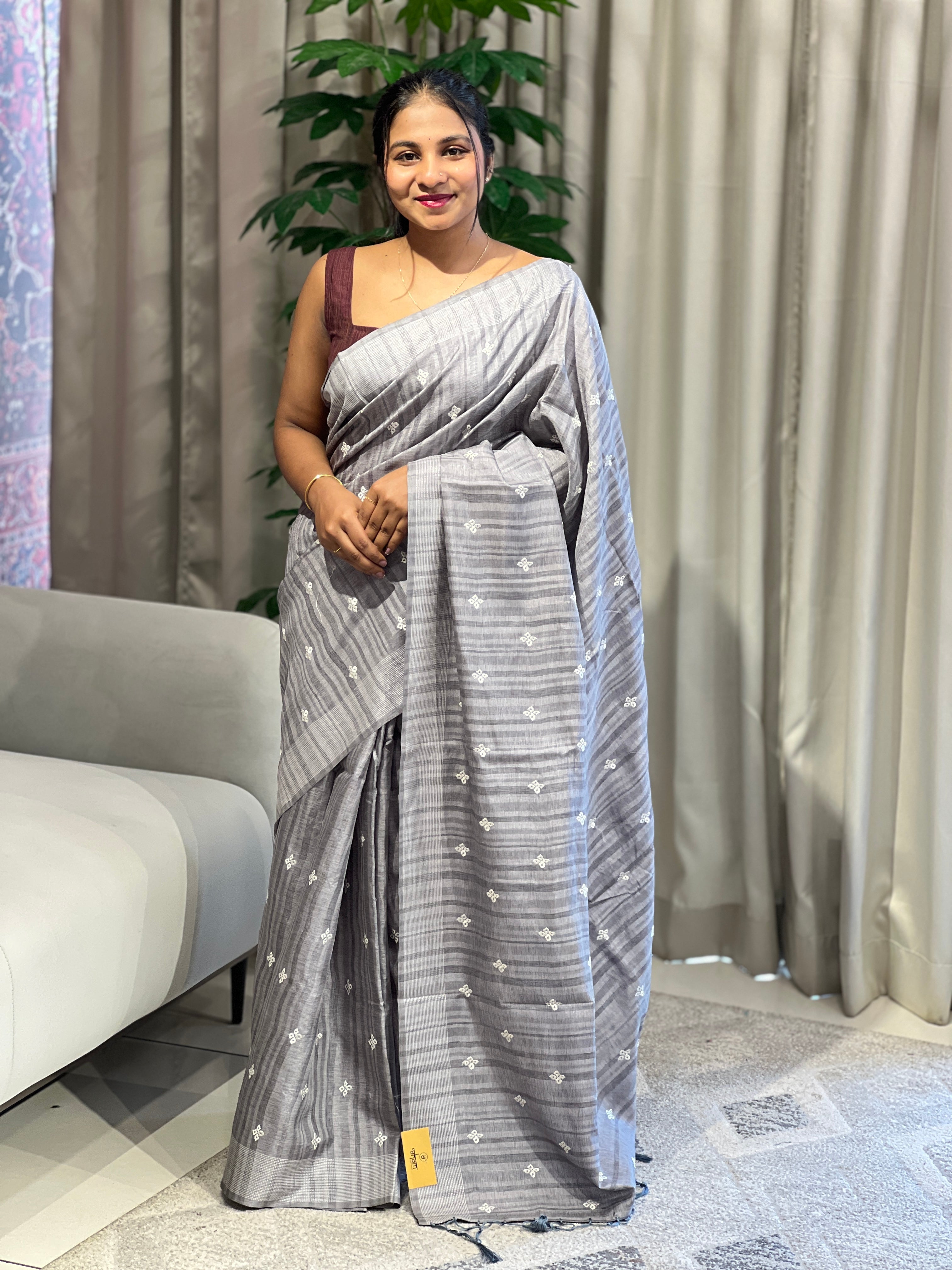 Floral Embroidery Detailed Semi Tussar Saree | SUN737