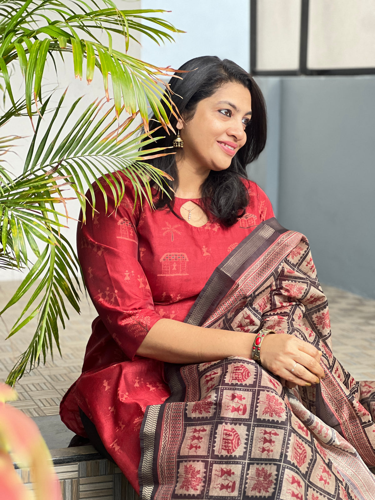 Warli Printed Pattern Semi Tussar Salwar Set | SSN535