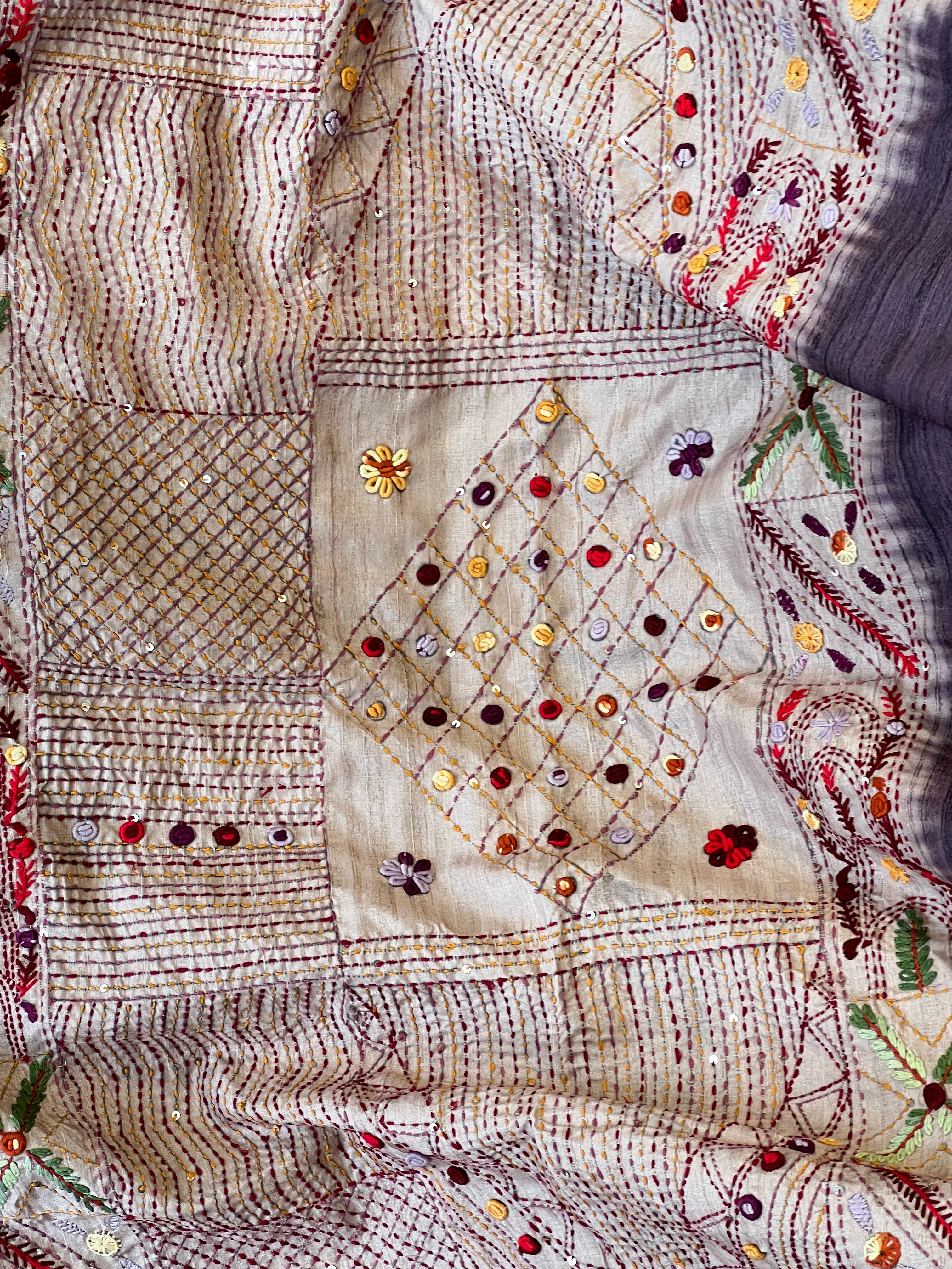 Hand Embroidered Semi Tussar Saree | GAR105