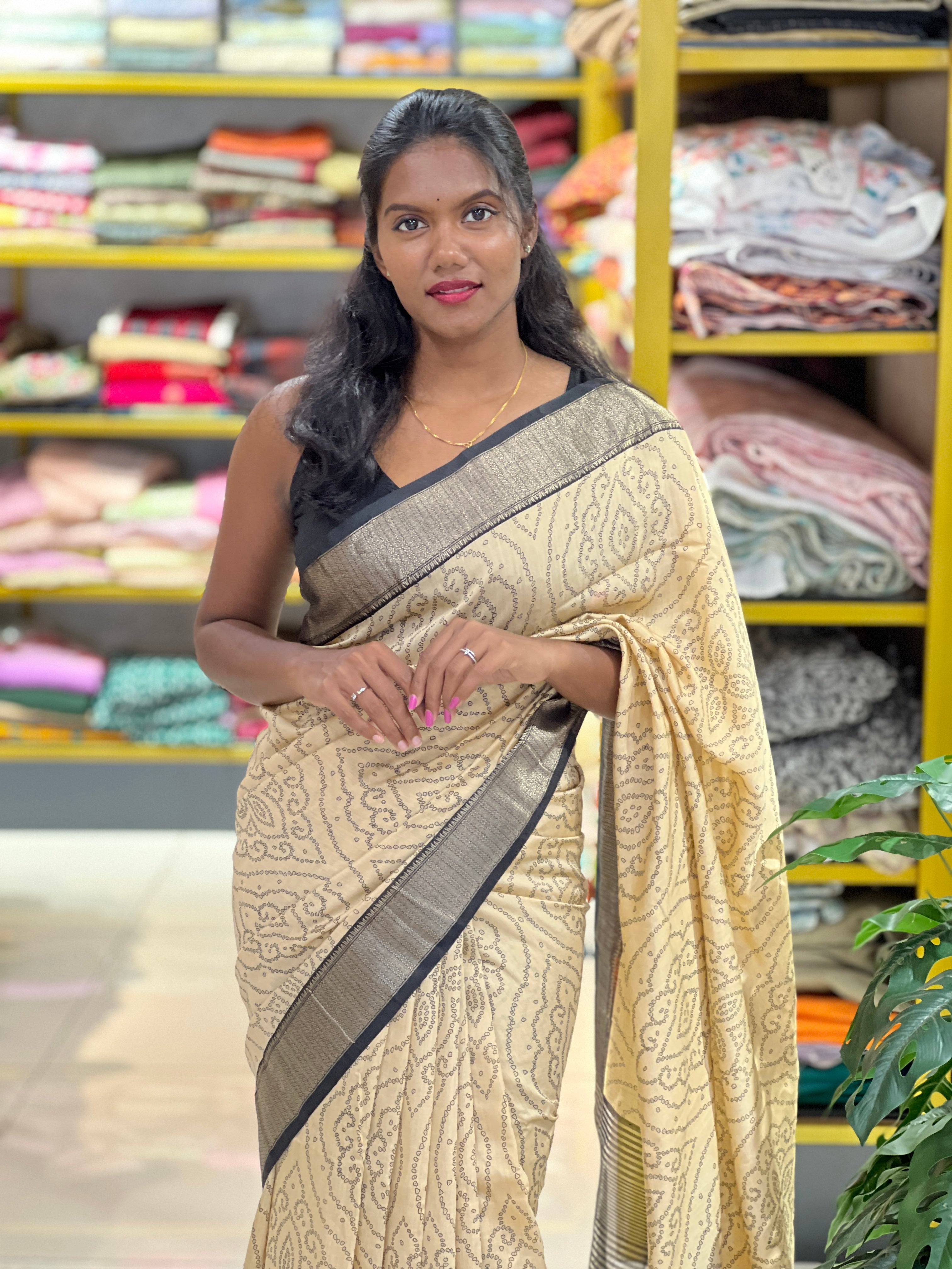 Bandhani Print Detailed Semi Chanderi Saree | PKS103