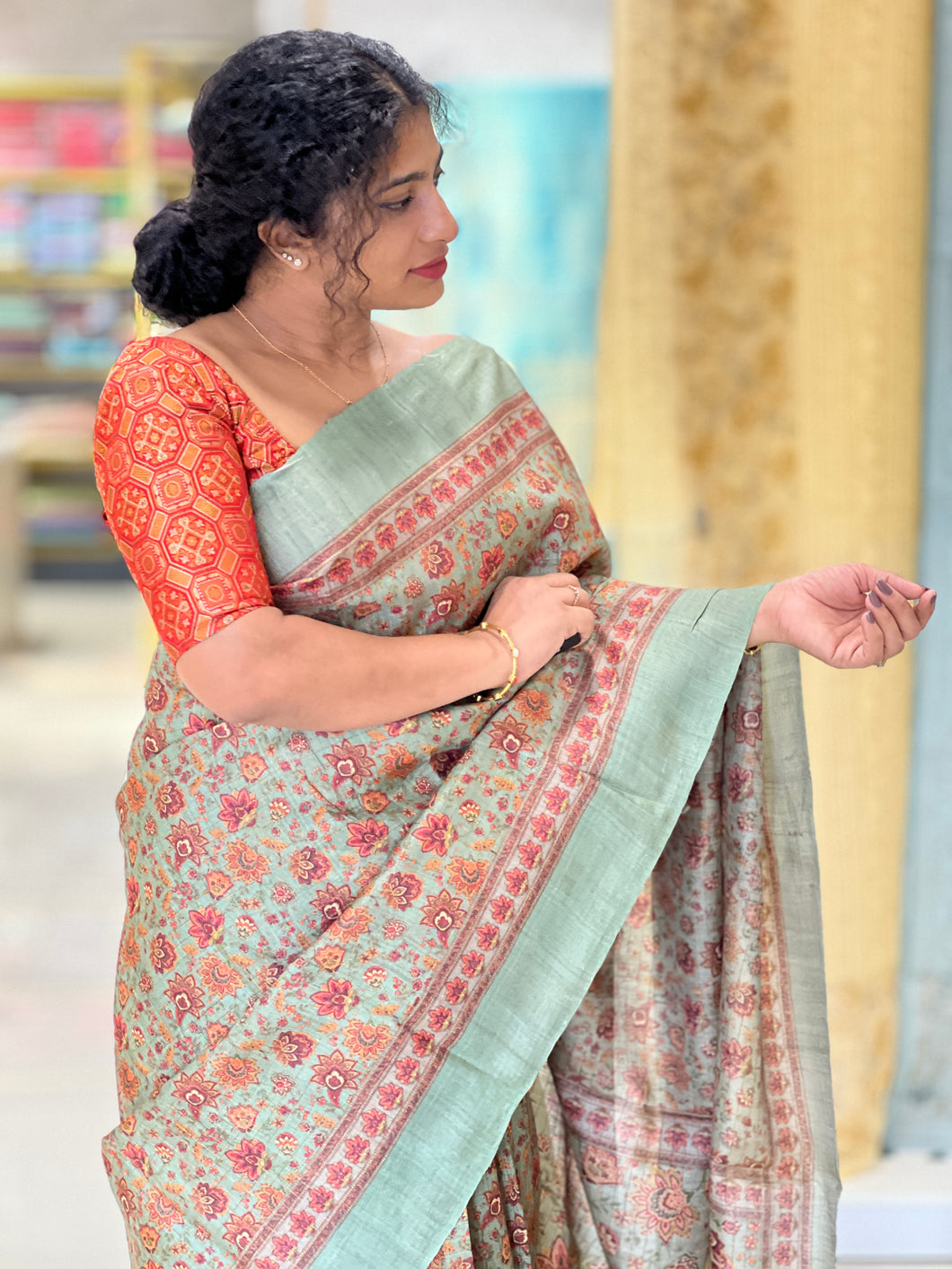 Floral Digital Printed Tussar Saree | HS1007