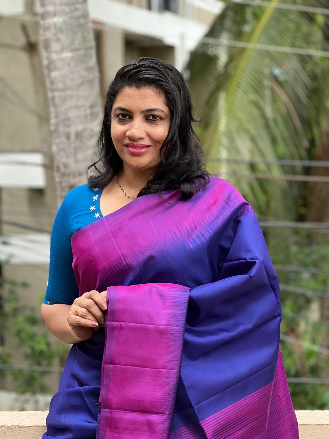 Morningstar Blue/ white colour temple border Ikaat style with Pattola  pattern silk saree - MSTHS Ikkat saree