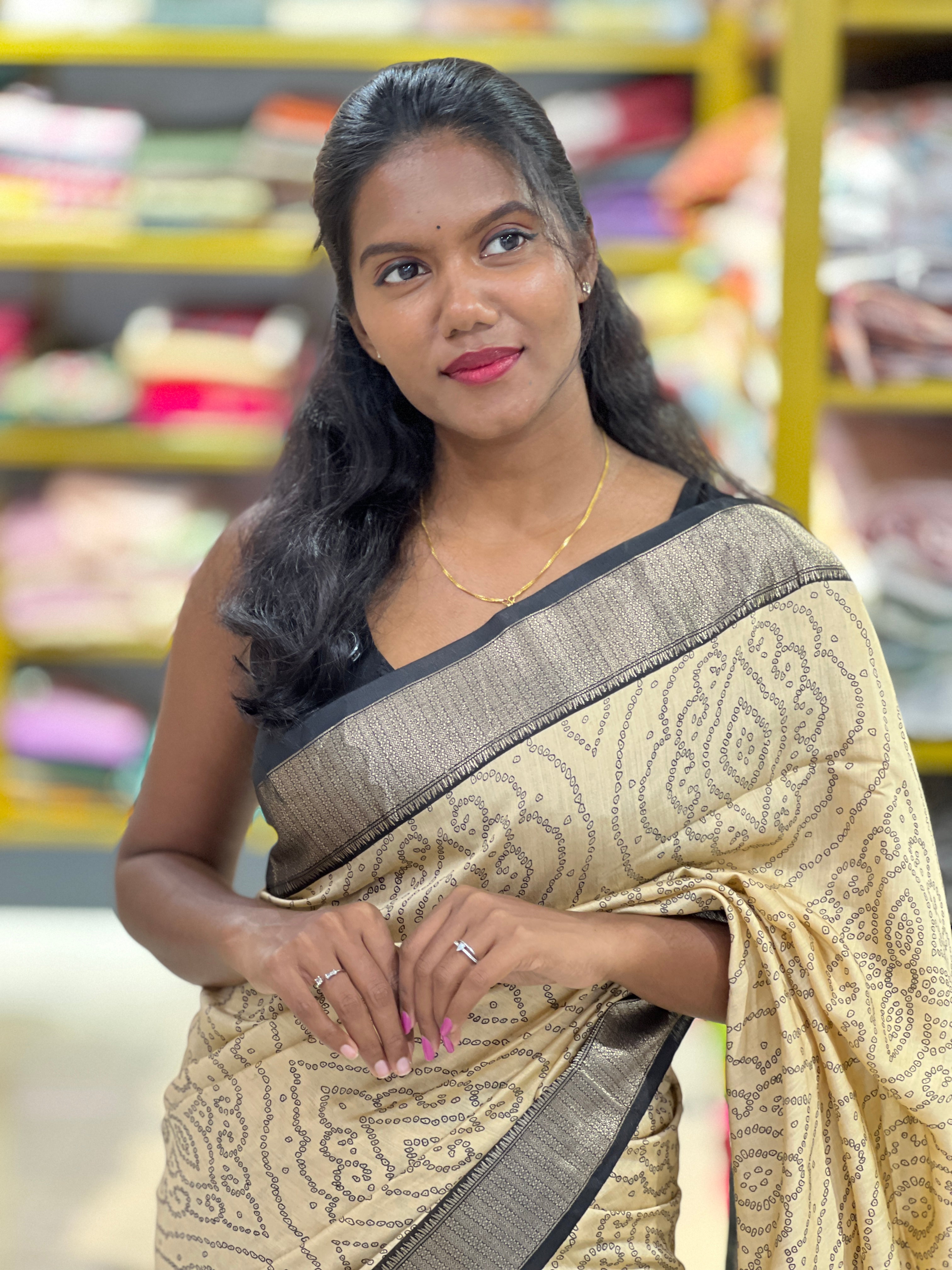 Bandhani Print Detailed Semi Chanderi Saree | PKS103