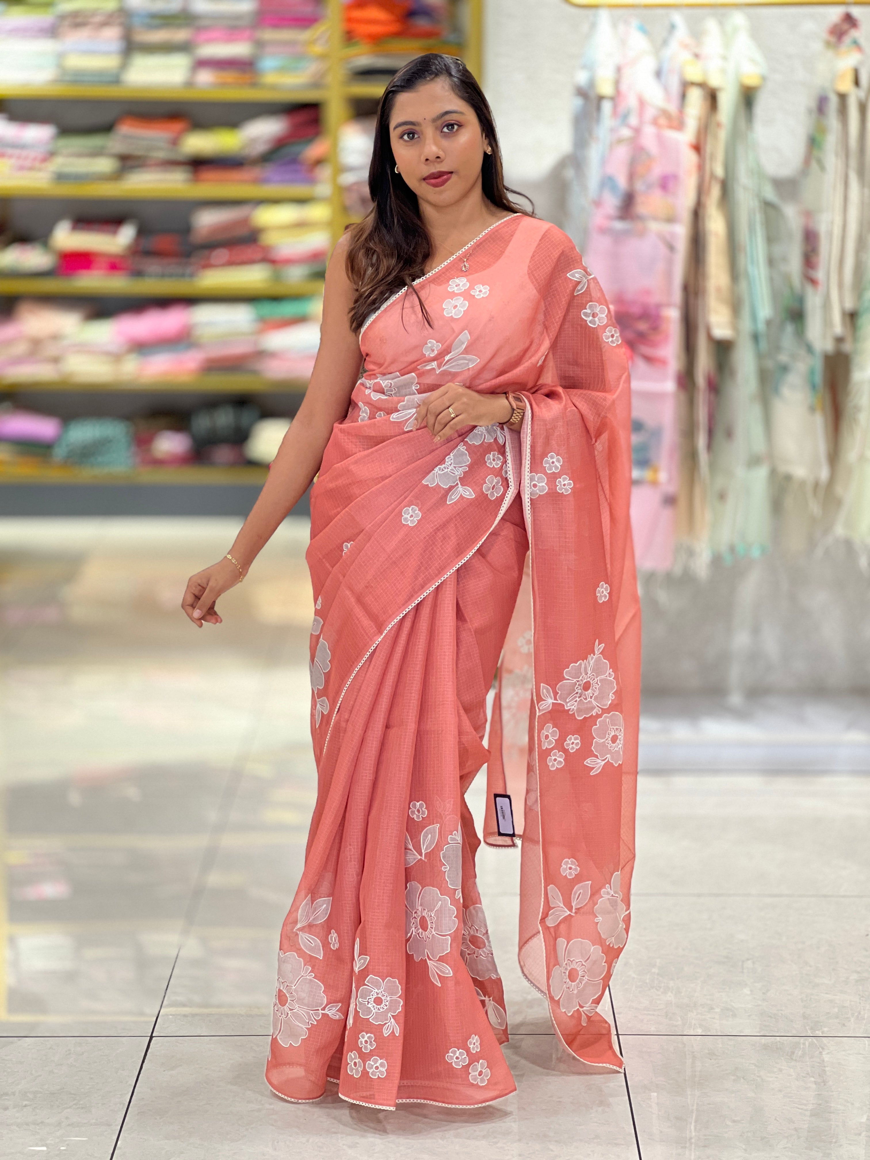 Floral Embroidery Placement Detailed Kota Saree | PKS142