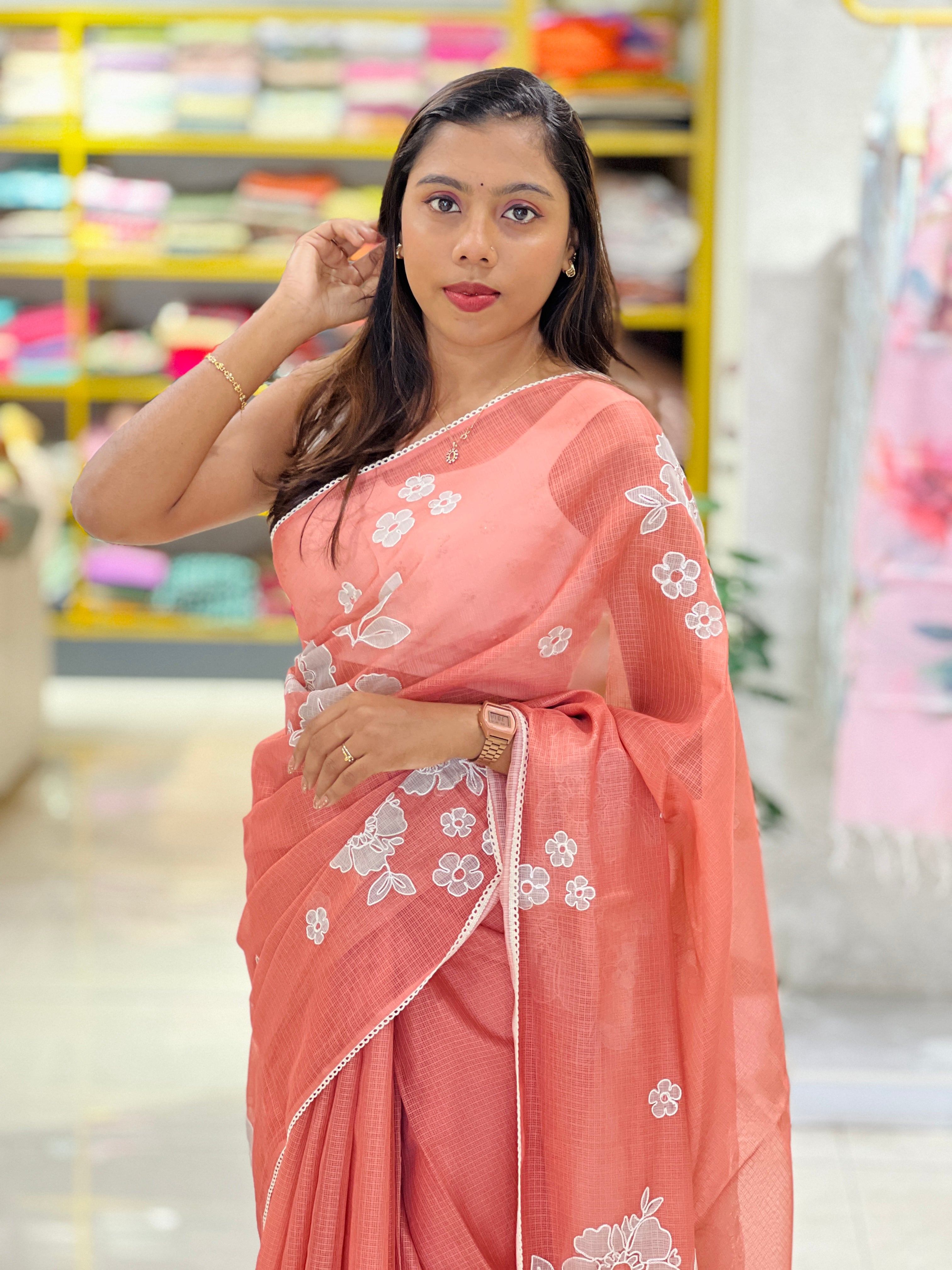 Floral Embroidery Placement Detailed Kota Saree | PKS142