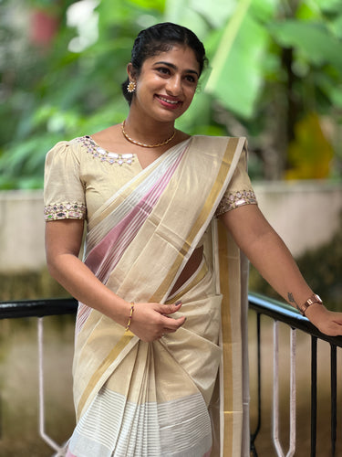 Pink Zari & Sliver Zari Tissue Saree | GATD101