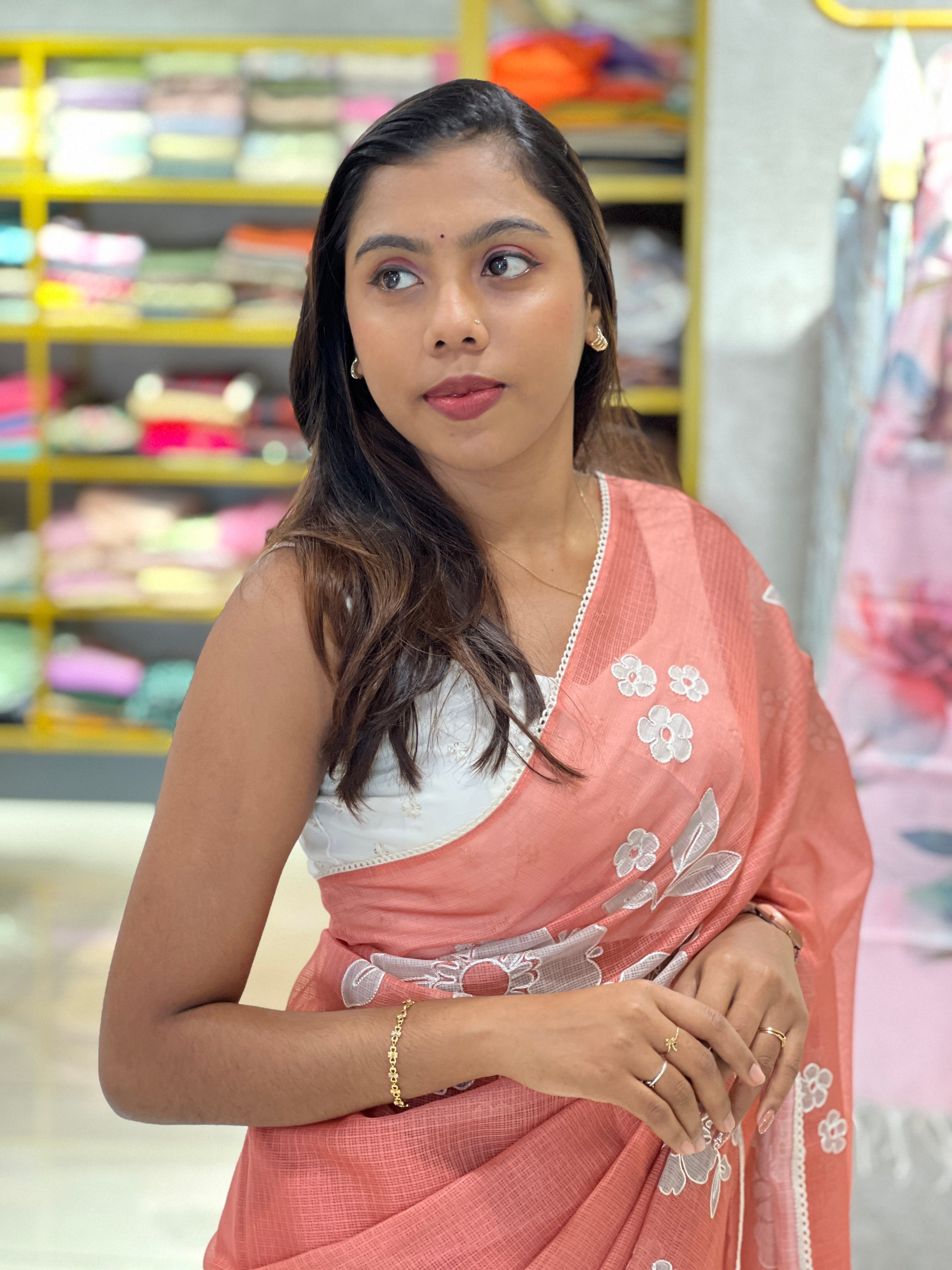 Floral Embroidery Placement Detailed Kota Saree | PKS142