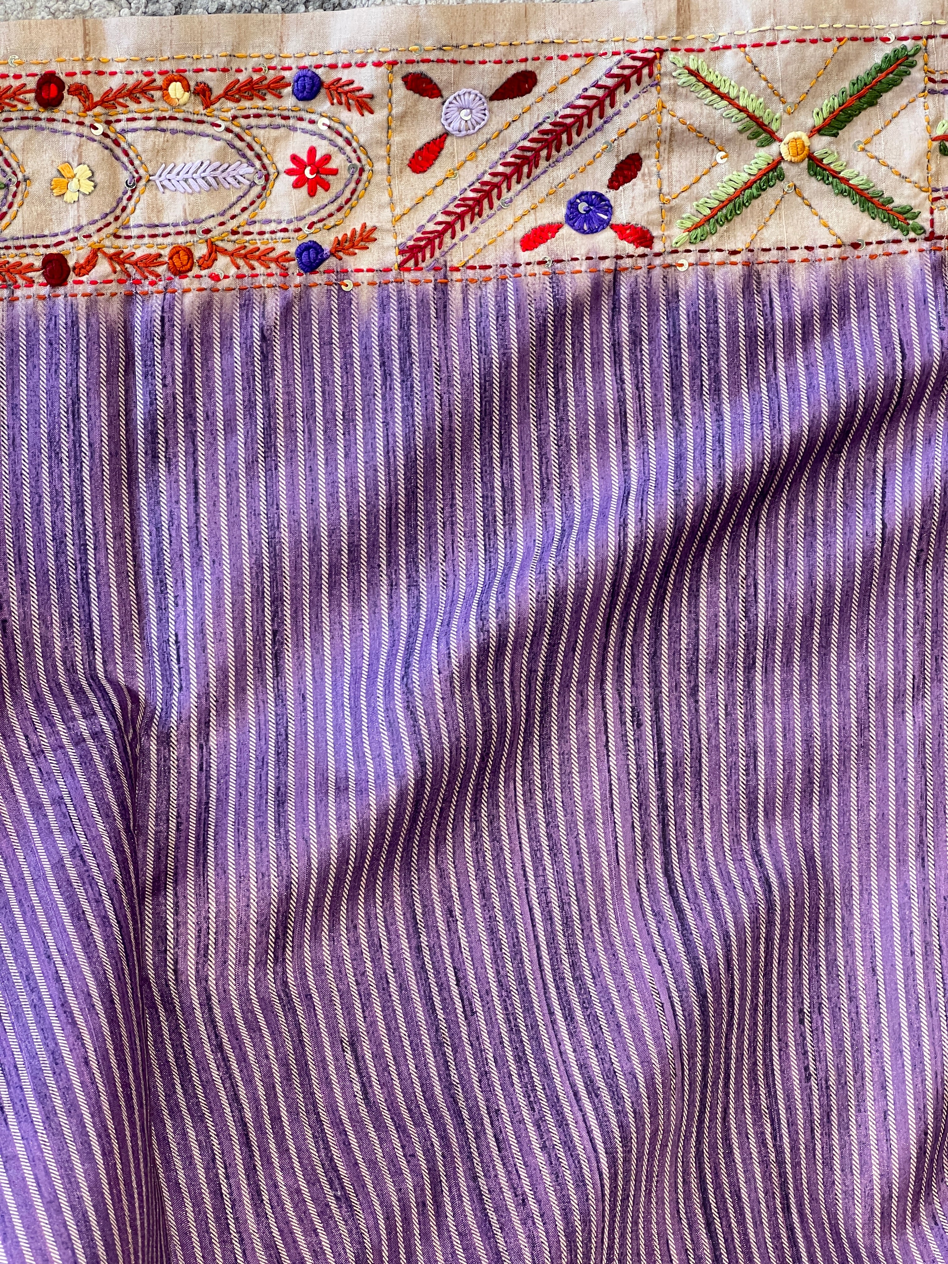 Hand Embroidered Semi Tussar Saree | GAR109