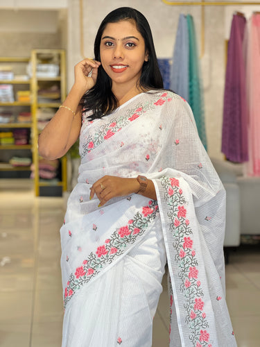 Cross Stitch Embroidered Check Kota Saree | PF1036