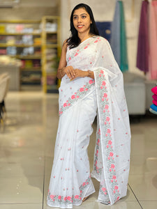 Cross Stitch Embroidered Check Kota Saree | PF1036