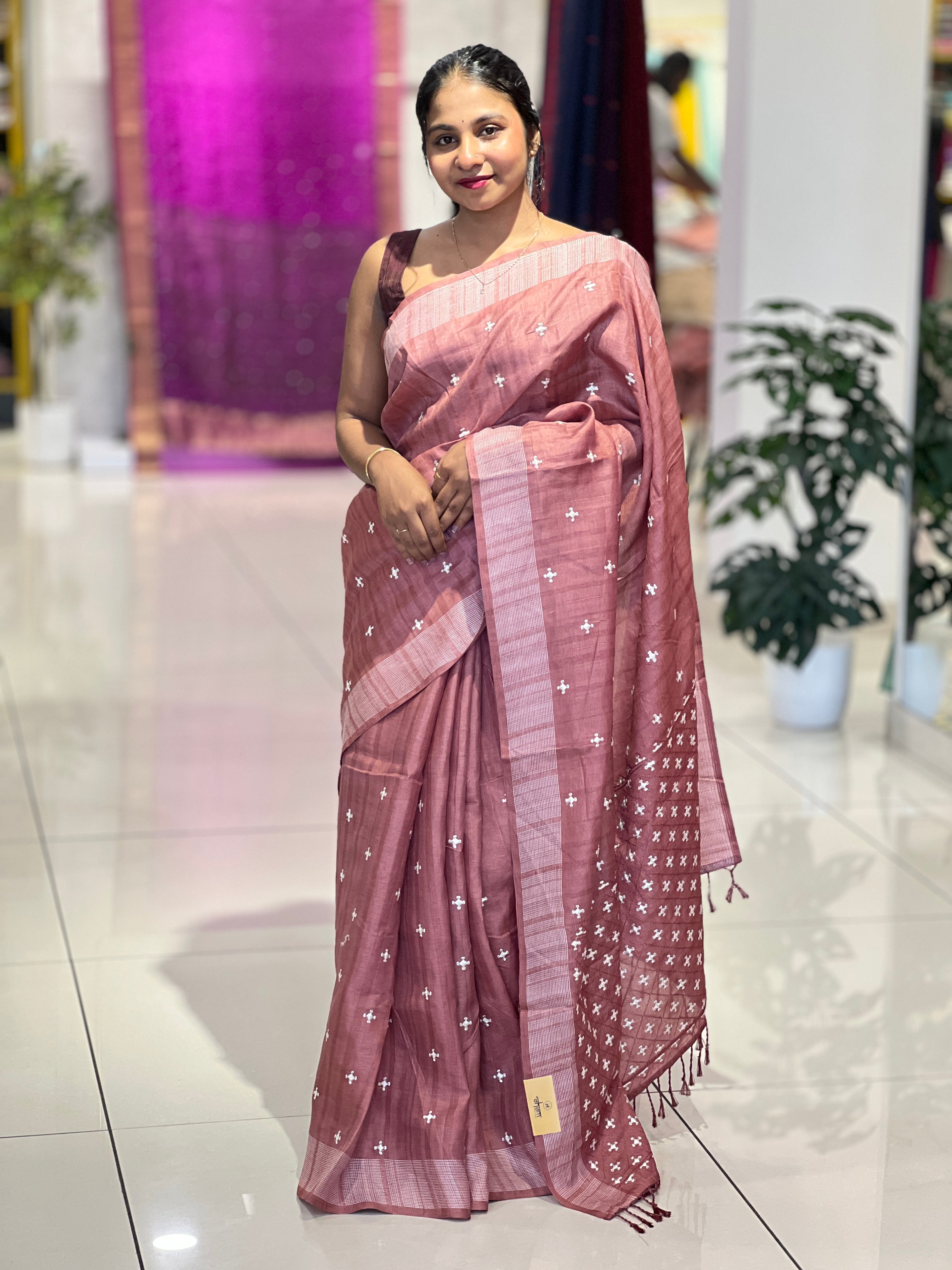 Embroidery Detailed Semi Tussar Saree | SUN724