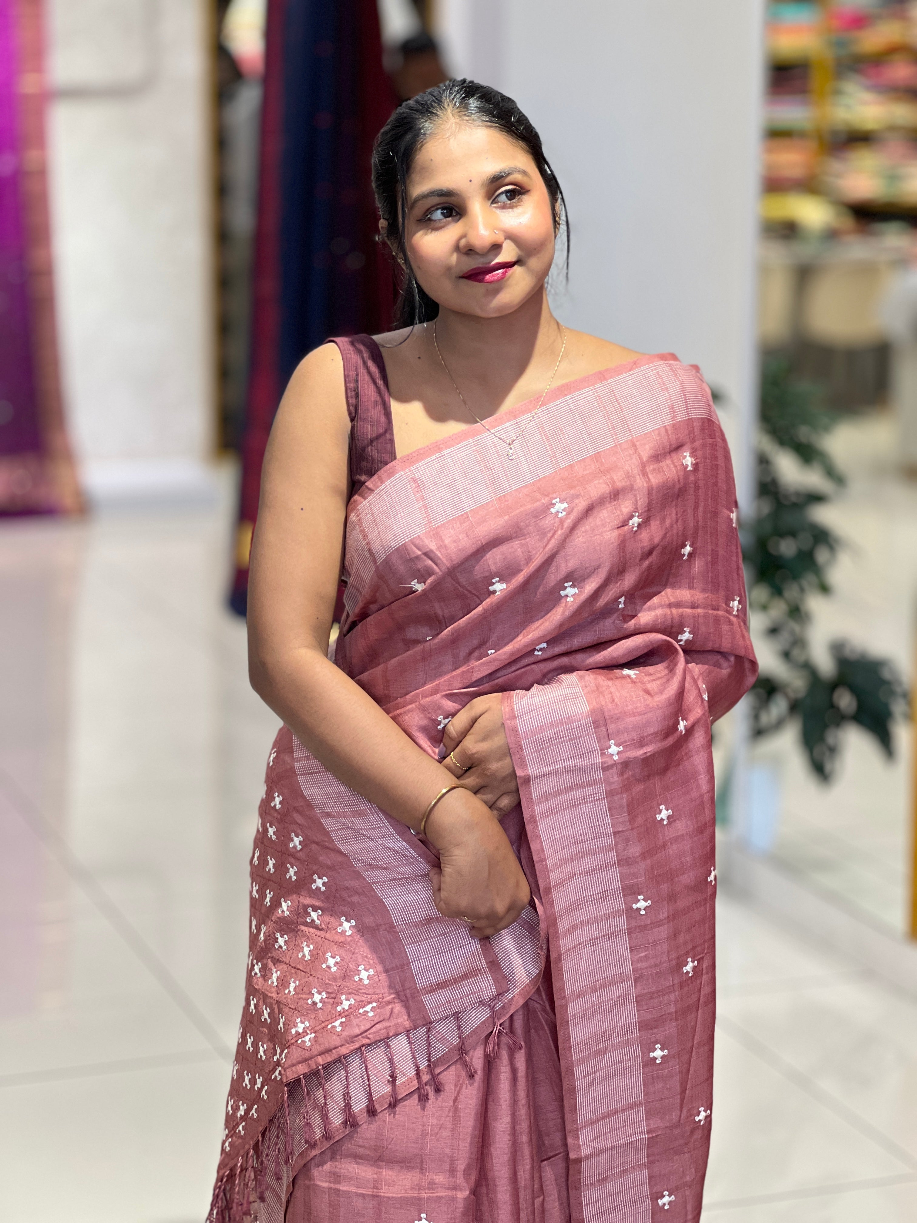 Embroidery Detailed Semi Tussar Saree | SUN724