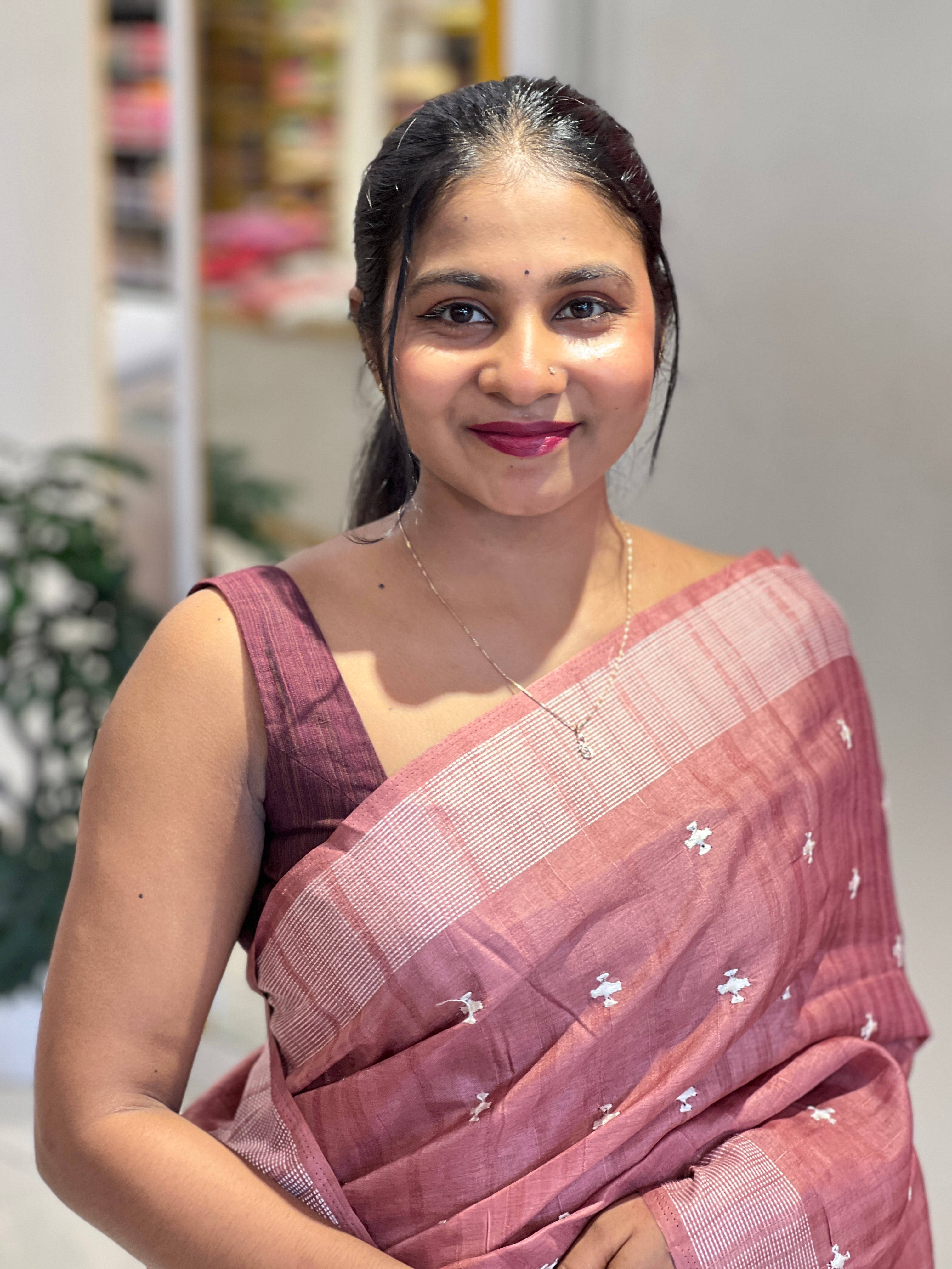 Embroidery Detailed Semi Tussar Saree | SUN724