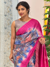 Tussar Saree with Watercolor Effect and Check Pattern |  HS665