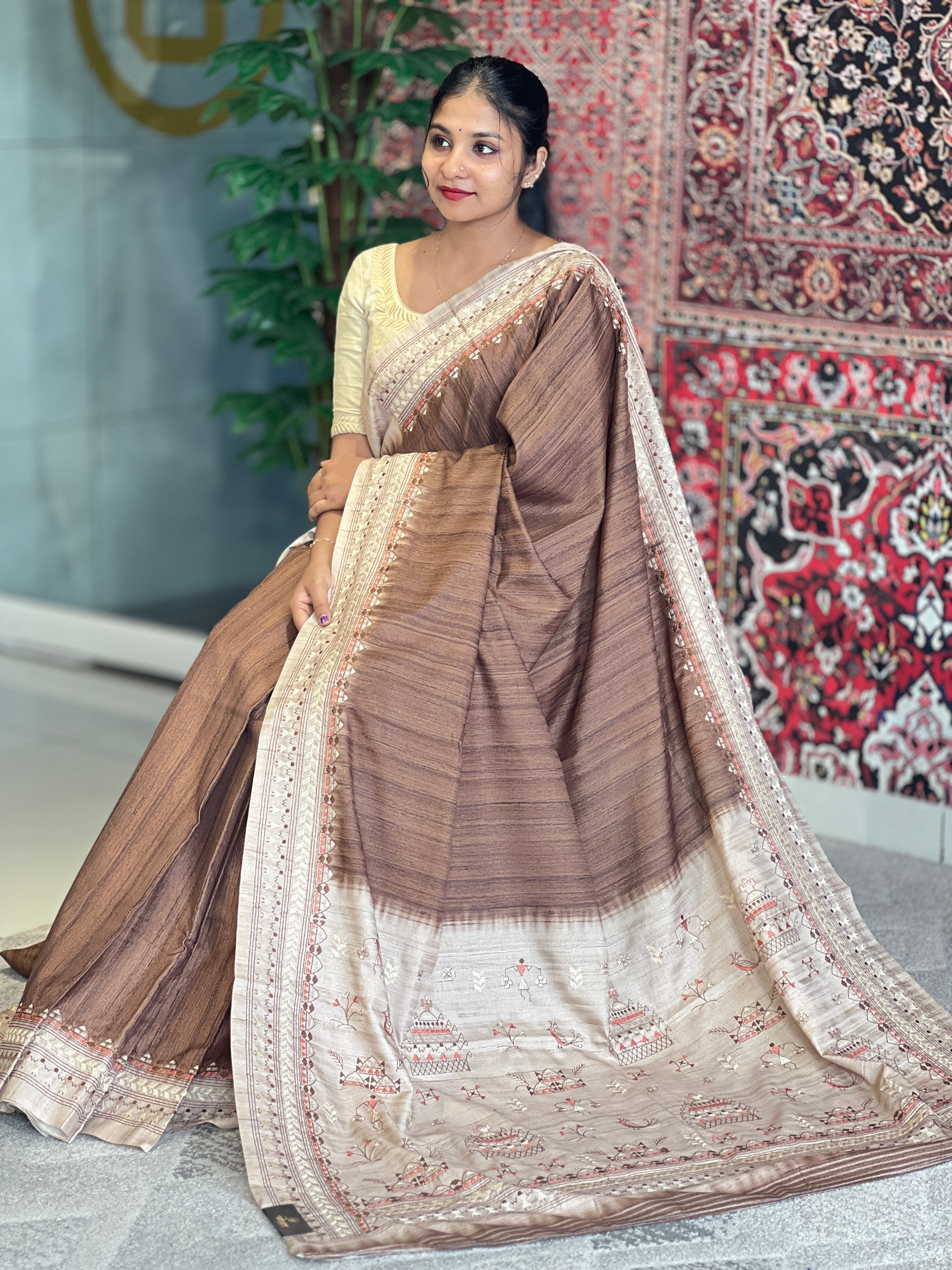 Warli Inspired Semi Tussar Saree | GAR126