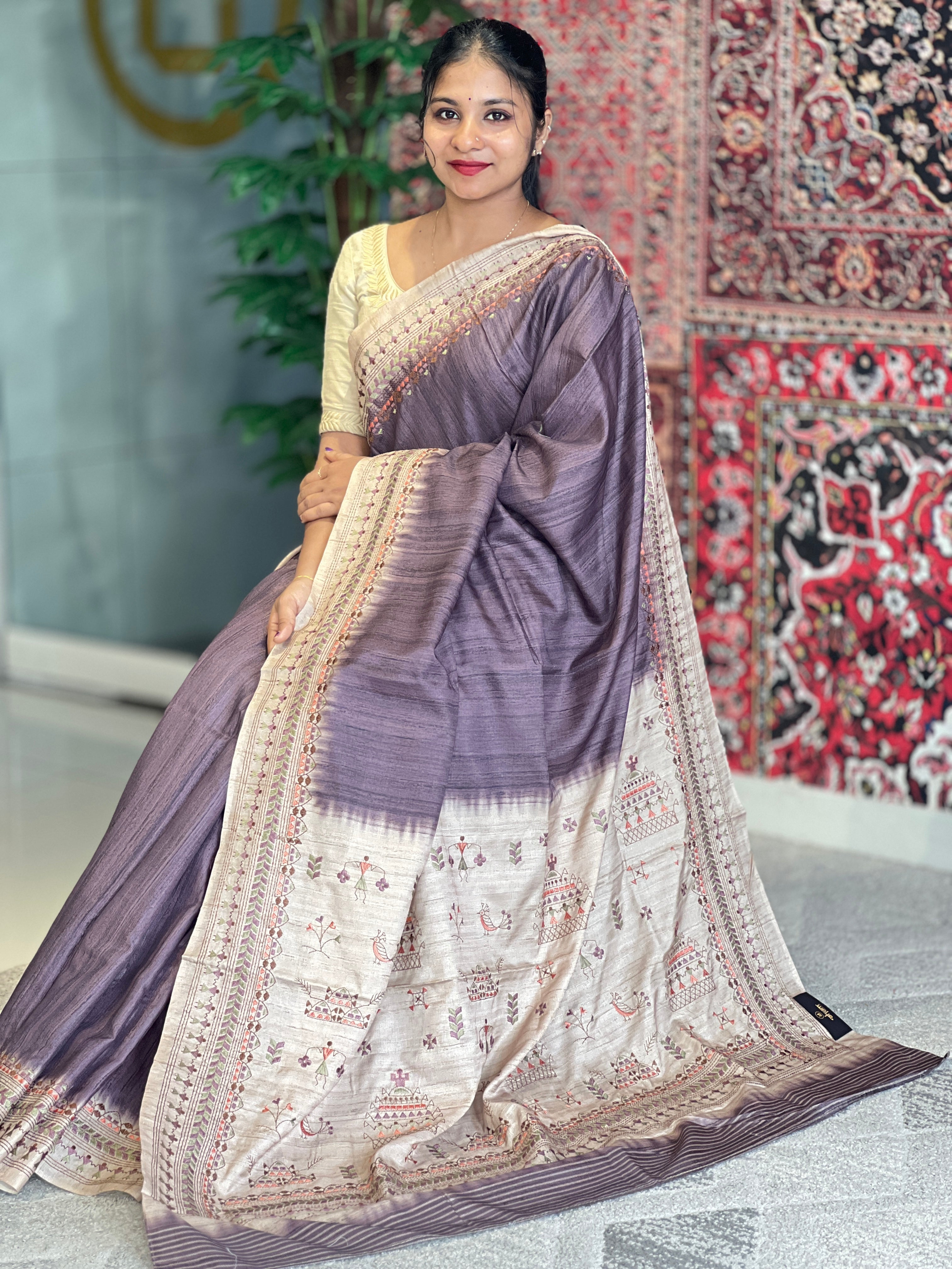Warli Inspired Semi Tussar Saree | GAR128