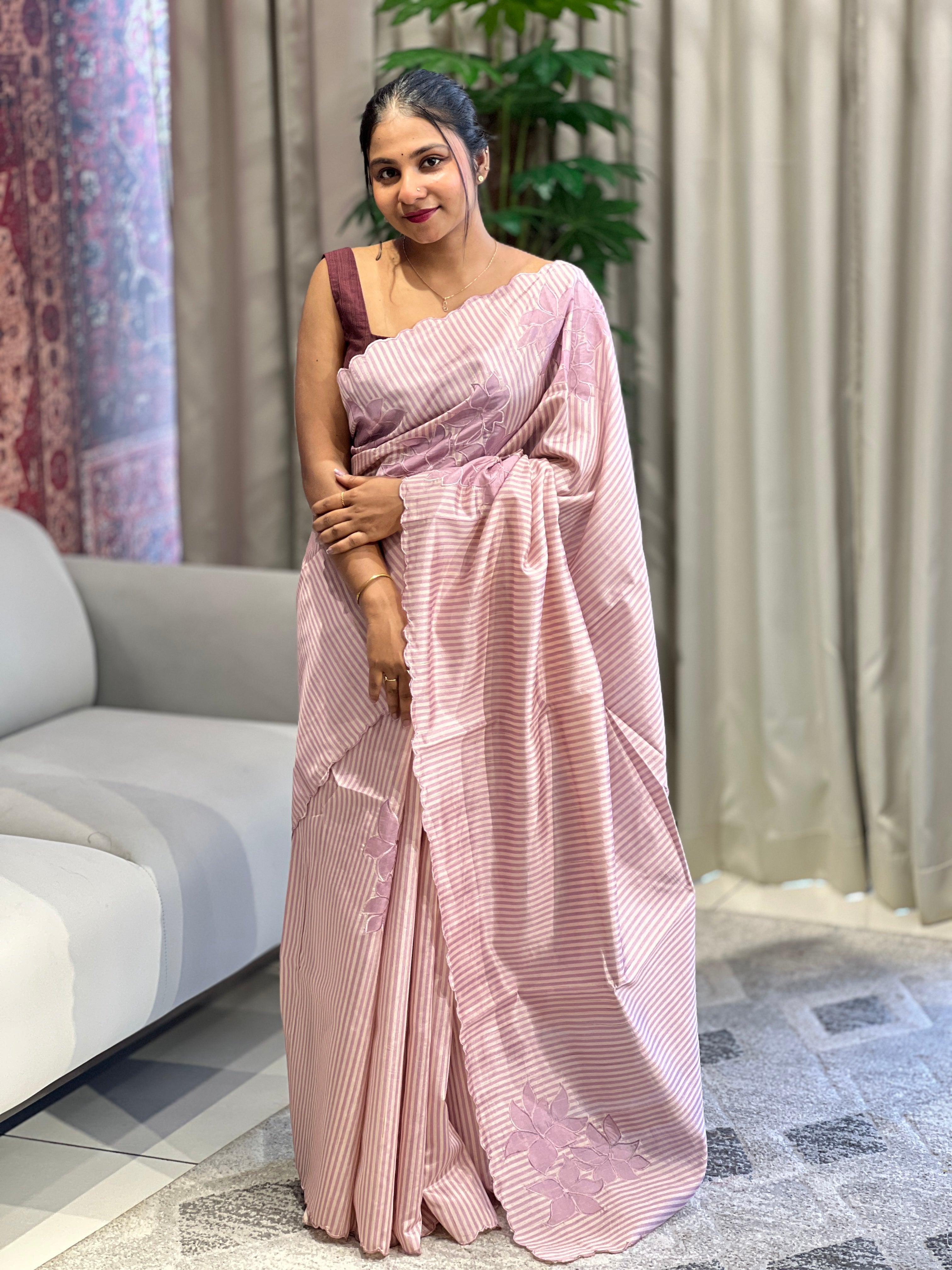 Floral Applique Placement Detailed Semi Tussar Saree | HT271