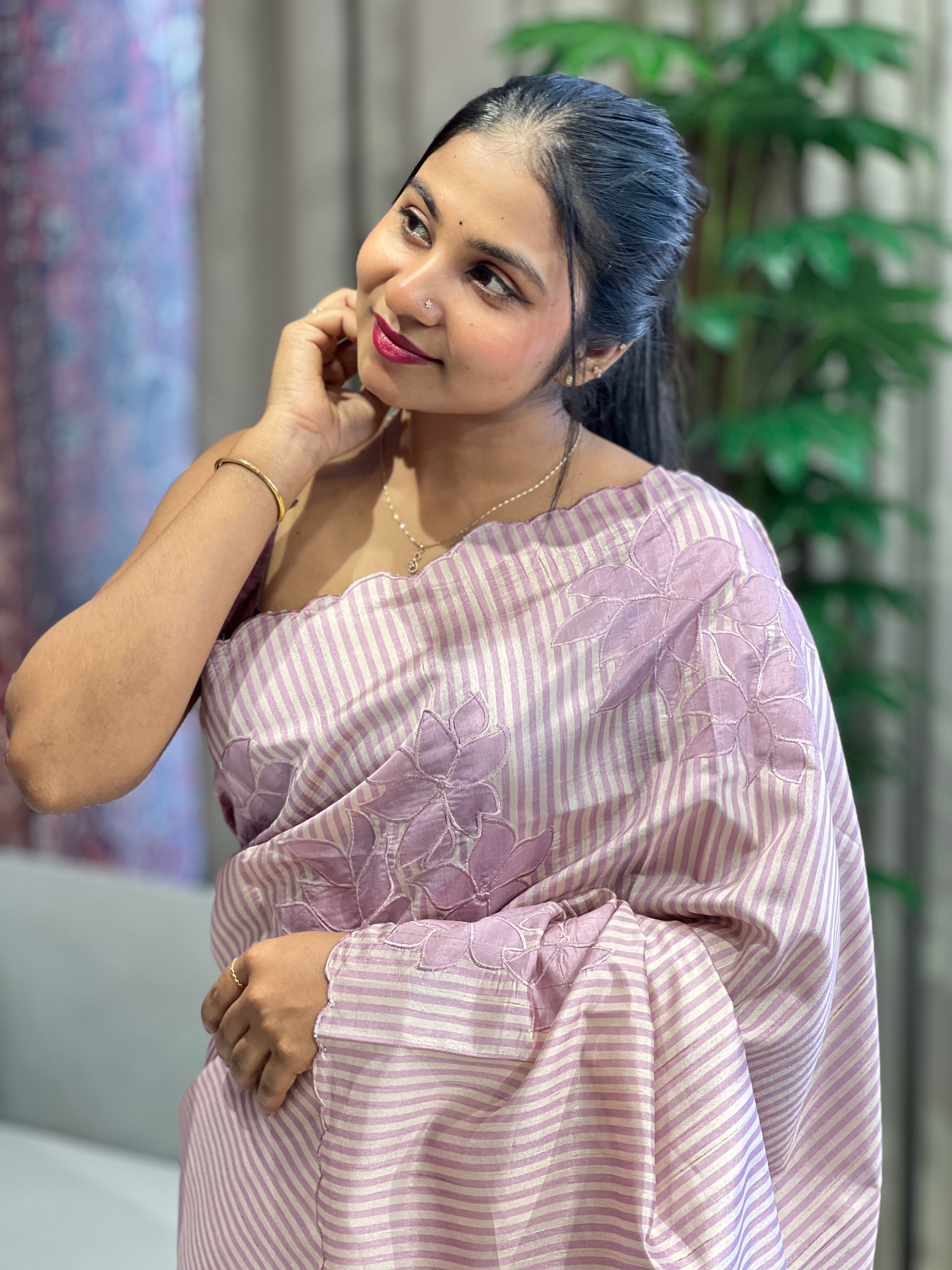 Floral Applique Placement Detailed Semi Tussar Saree | HT271