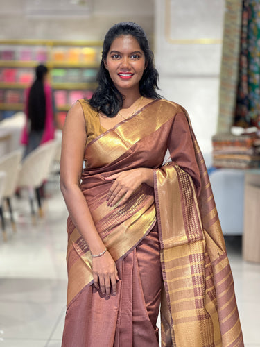 Golden Zari Detailed Bhagalpuri Linen Saree | NHH480