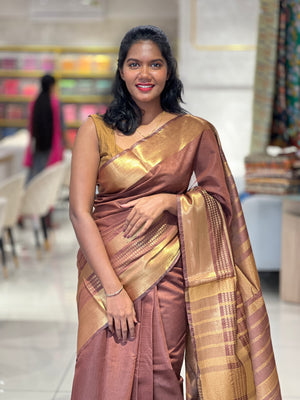 Golden Zari Detailed Bhagalpuri Linen Saree | NHH480