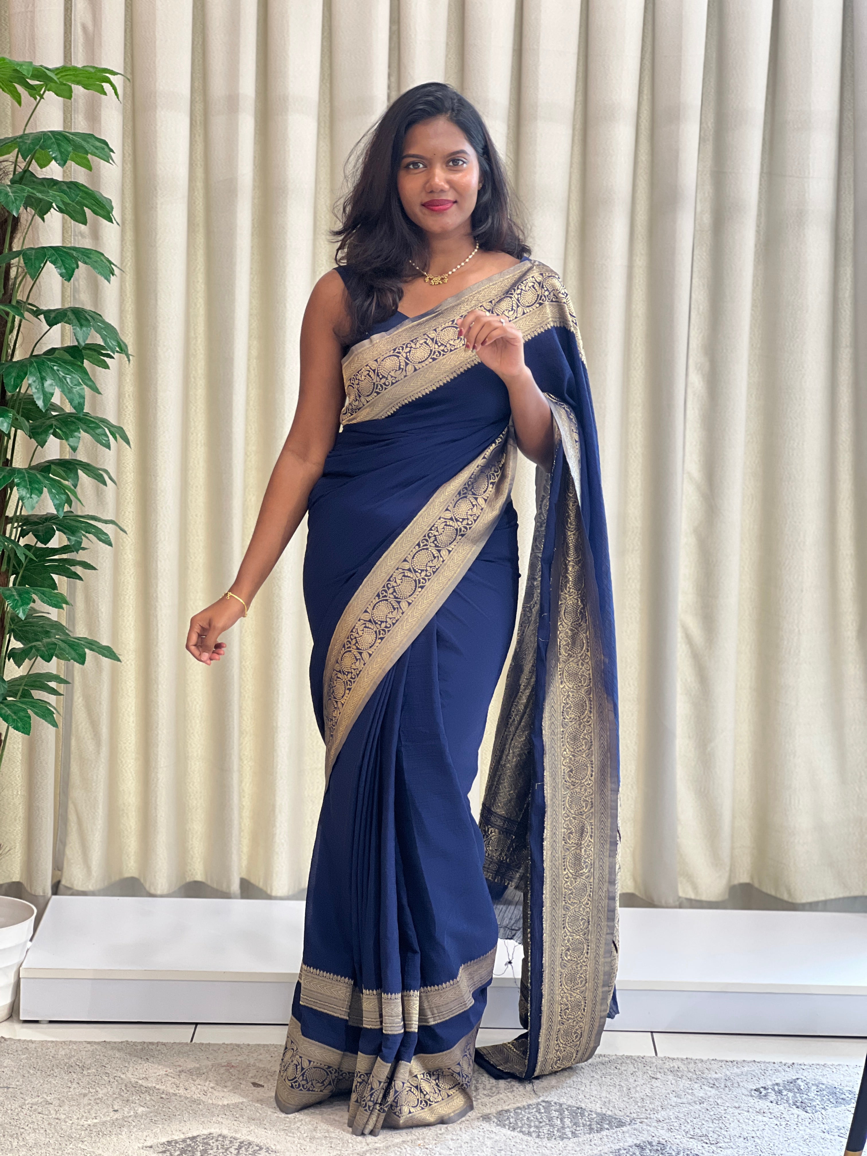 Antique Gold Zari Worked Crushed Chinon Sarees | RS118