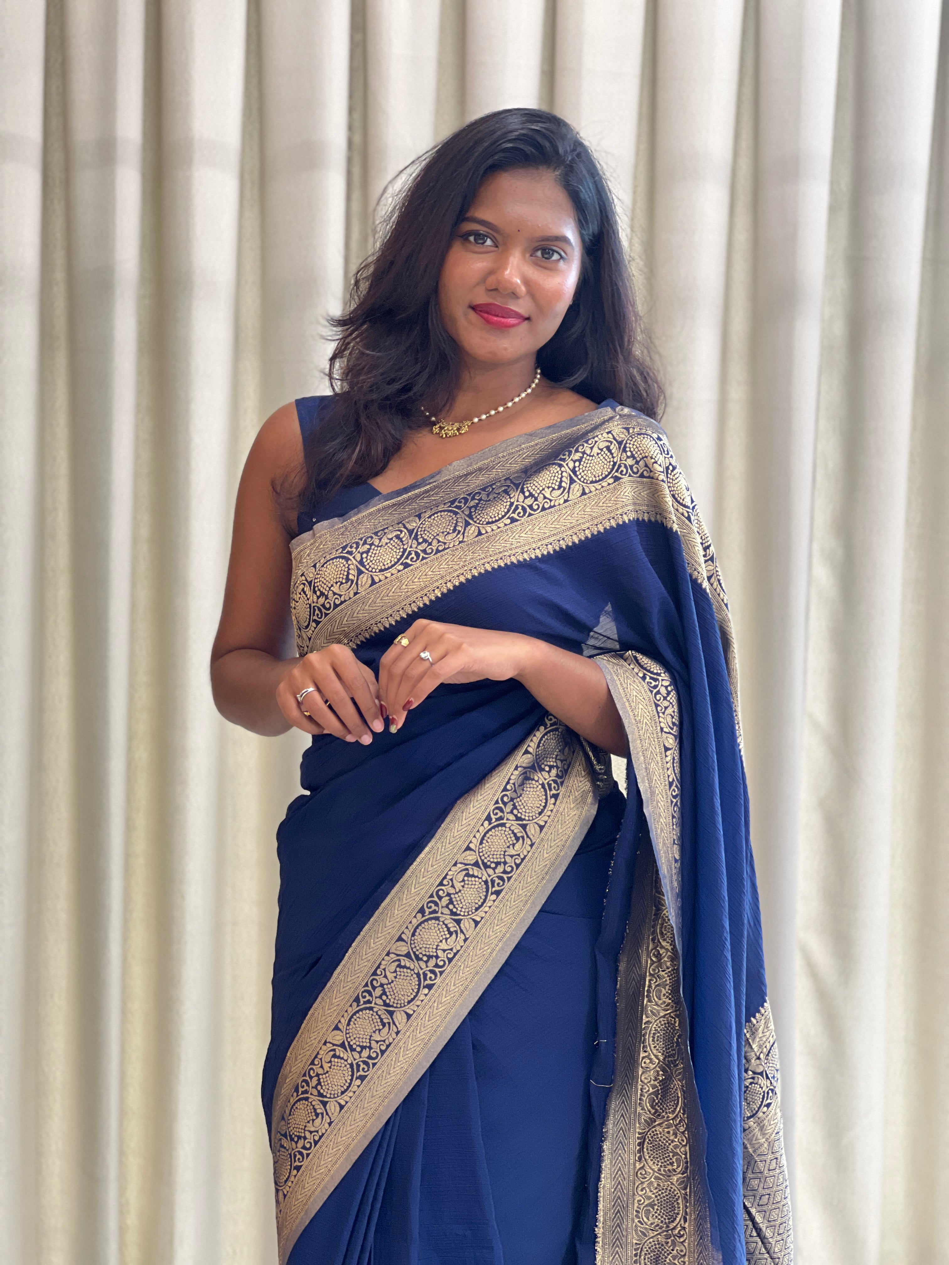Antique Gold Zari Worked Crushed Chinon Sarees | RS118