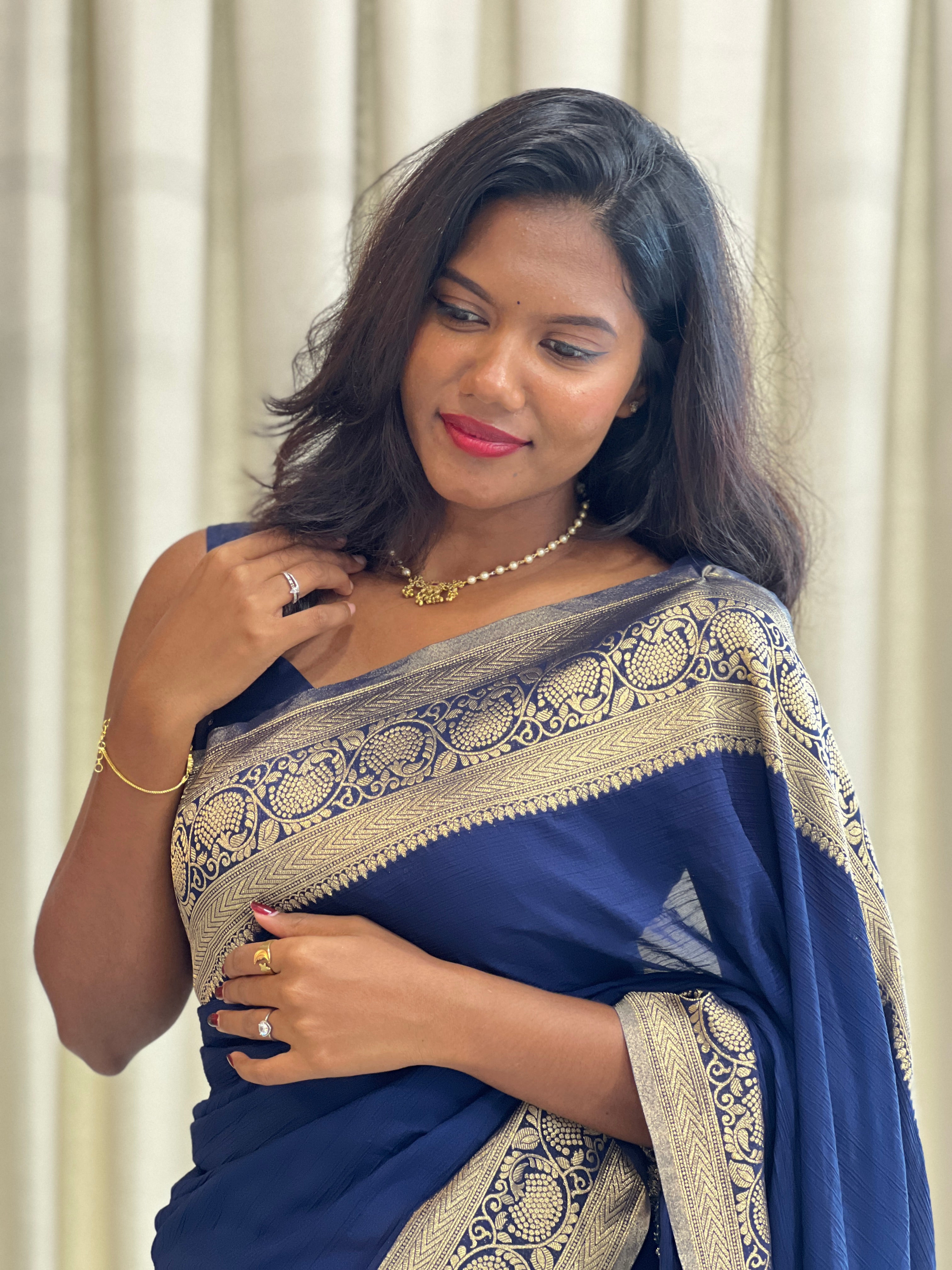 Antique Gold Zari Worked Crushed Chinon Sarees | RS118