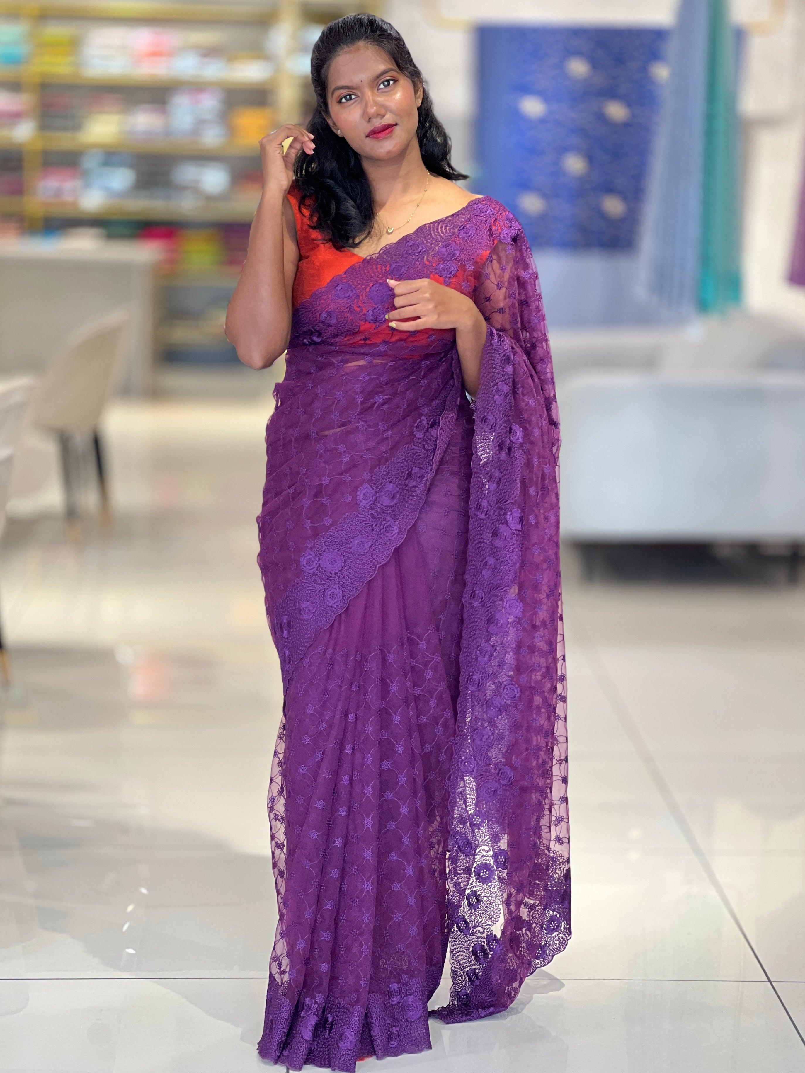 Embroidered Net Sarees | SBP309