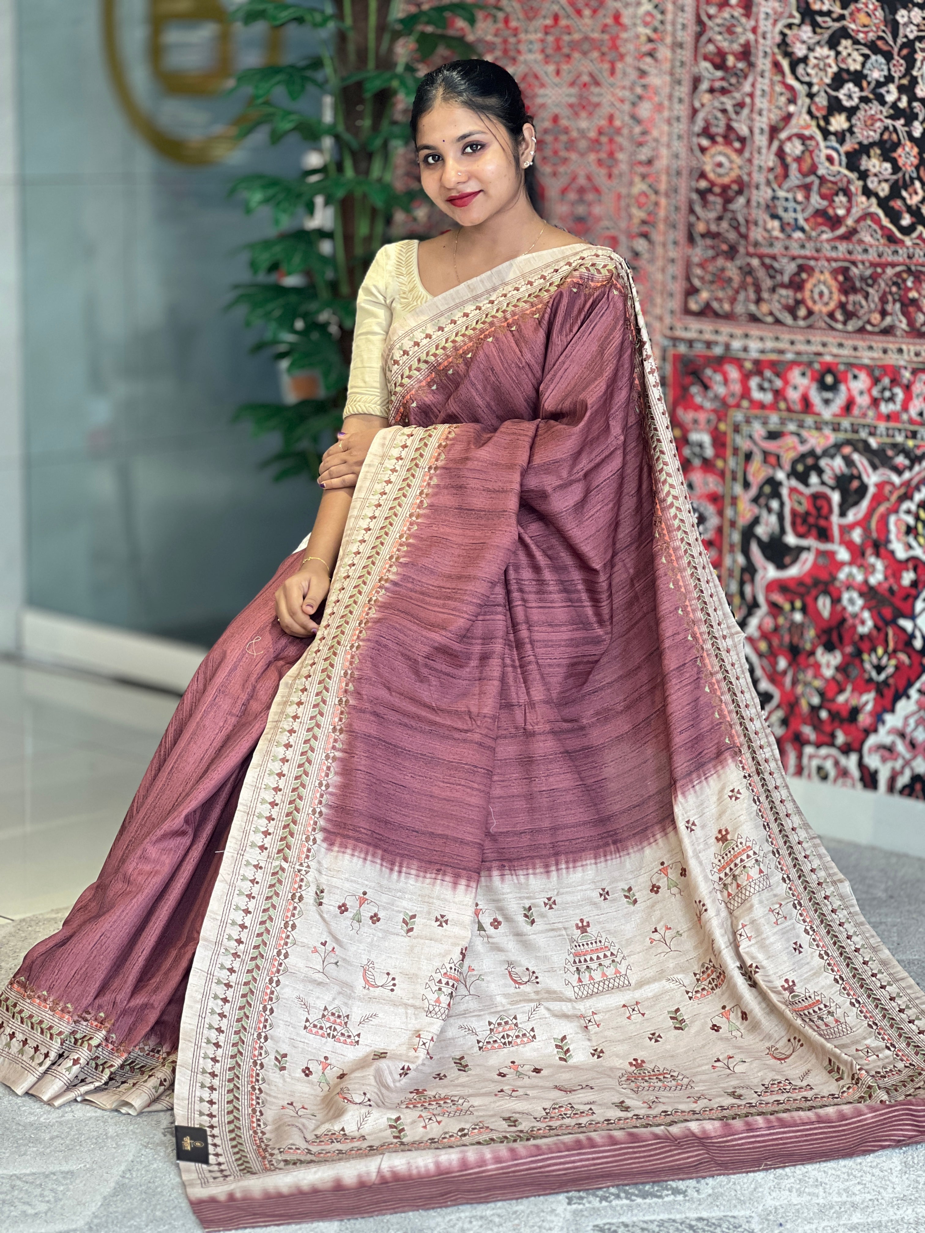 Warli Inspired Semi Tussar Saree | GAR124