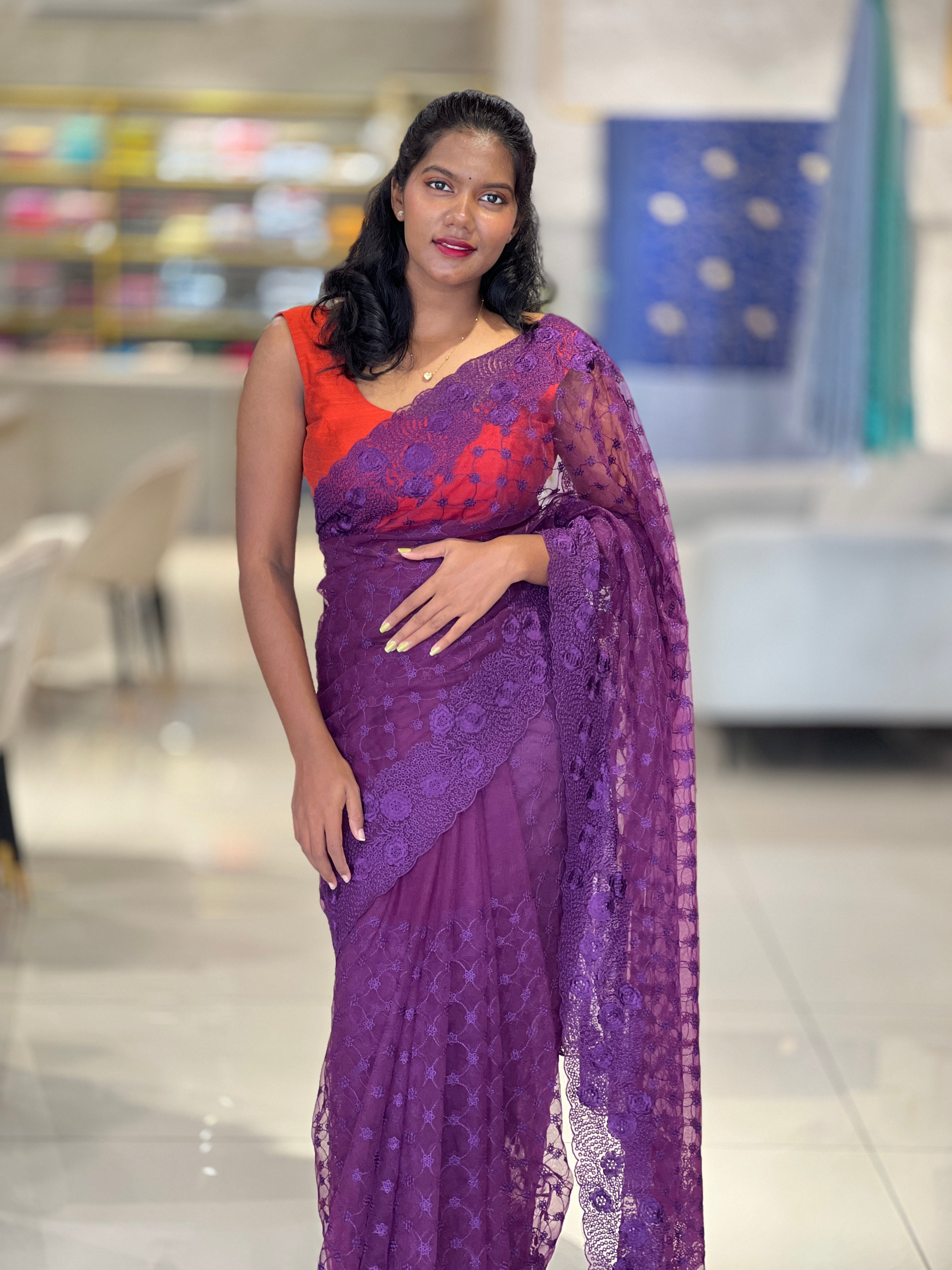 Embroidered Net Sarees | SBP309