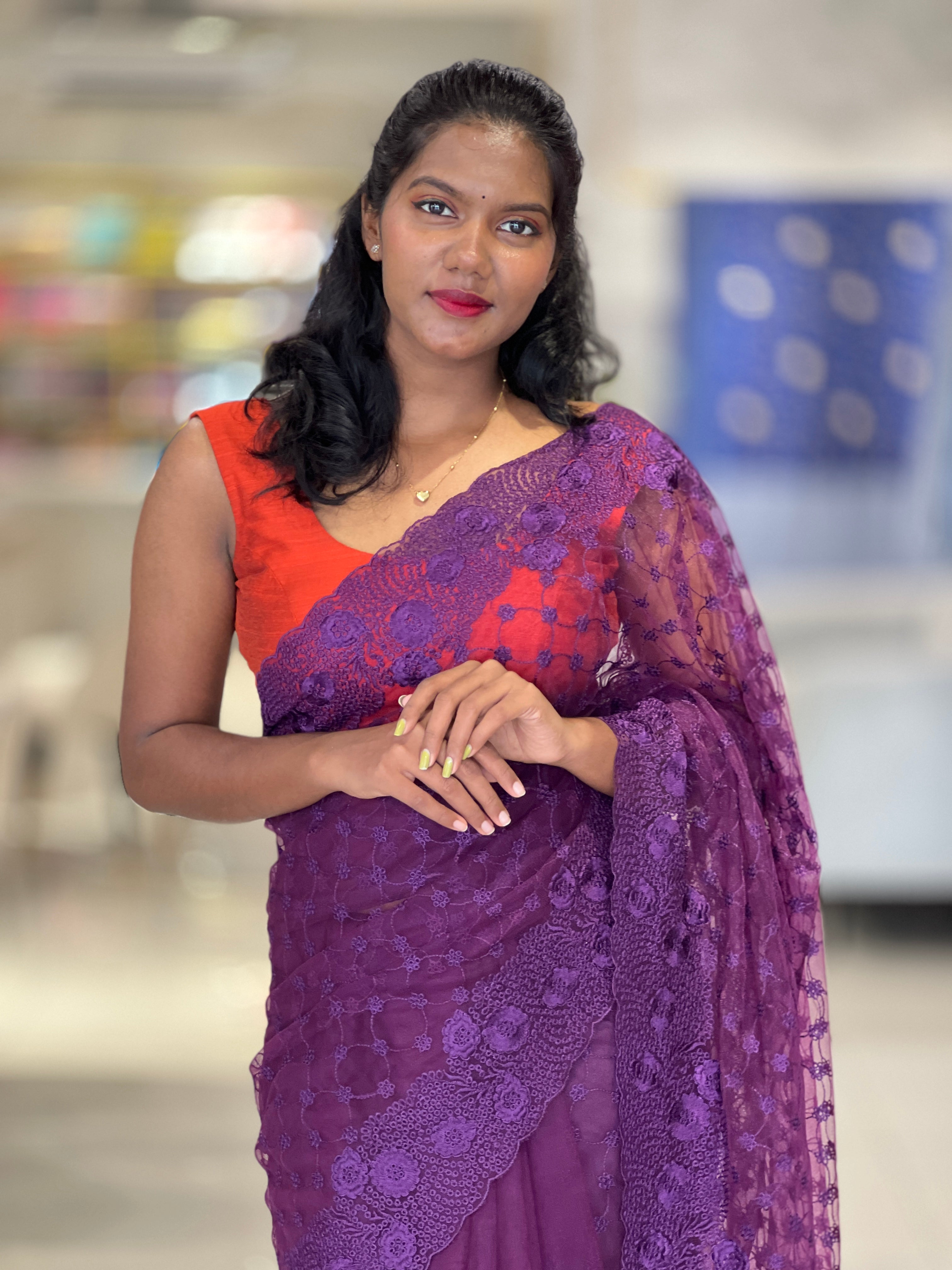 Embroidered Net Sarees | SBP309