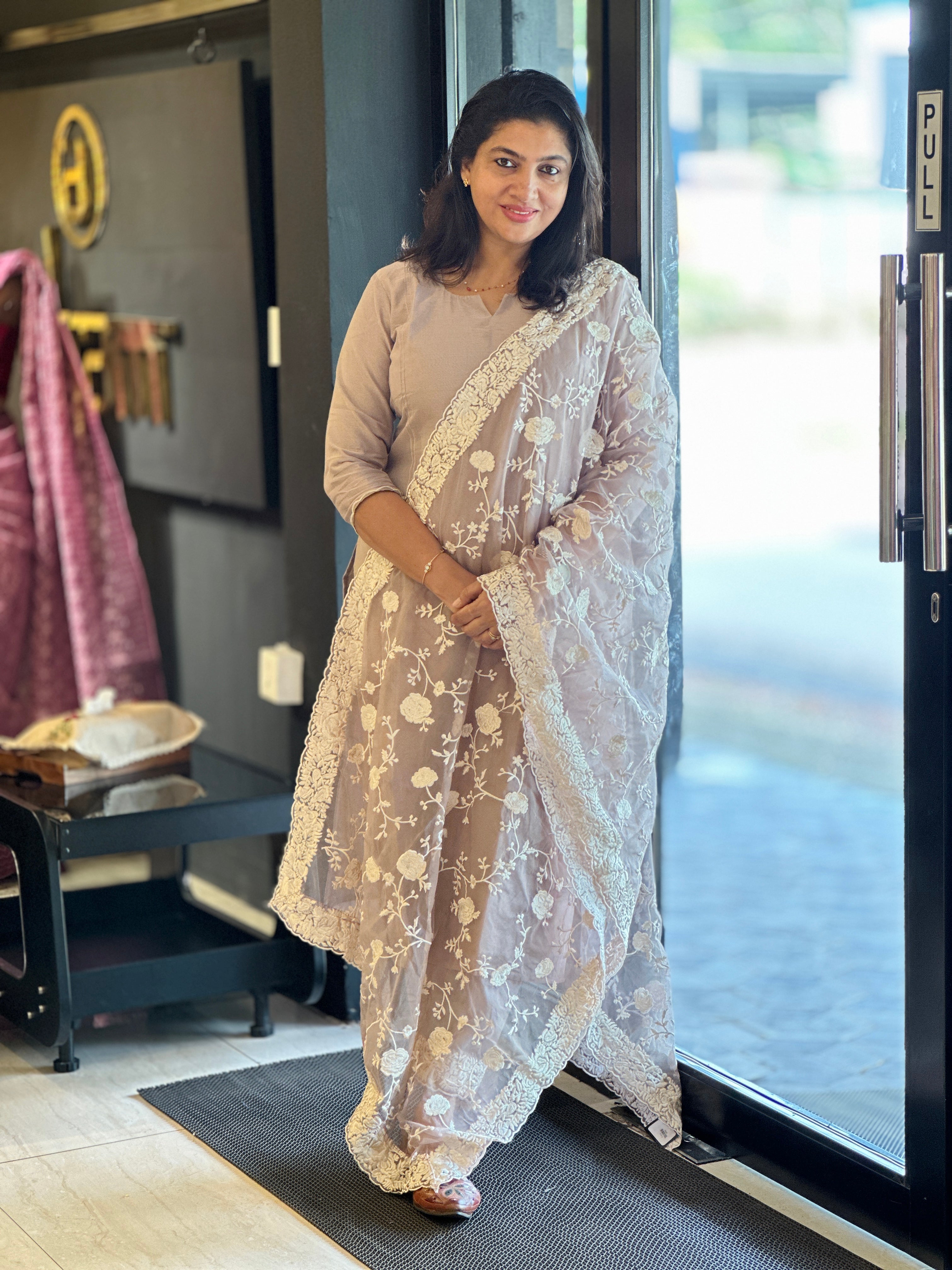 Floral Embroidery Detailed Chanderi Salwar Set | SBP892