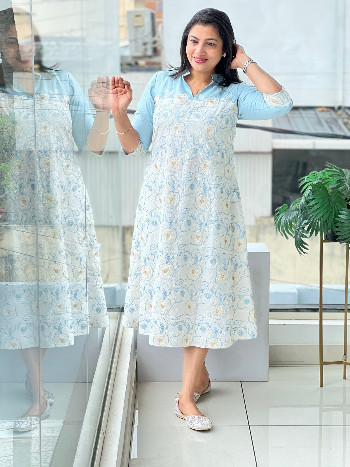 Chanderi Floral Applique Top | DN836