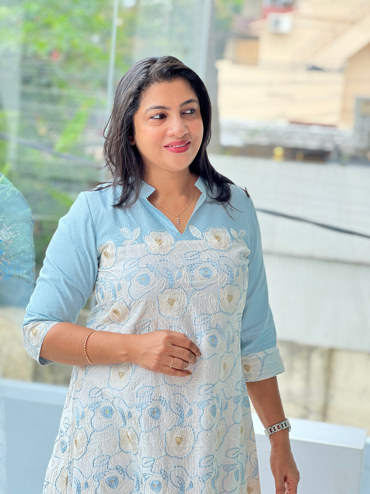 Chanderi Floral Applique Top | DN836