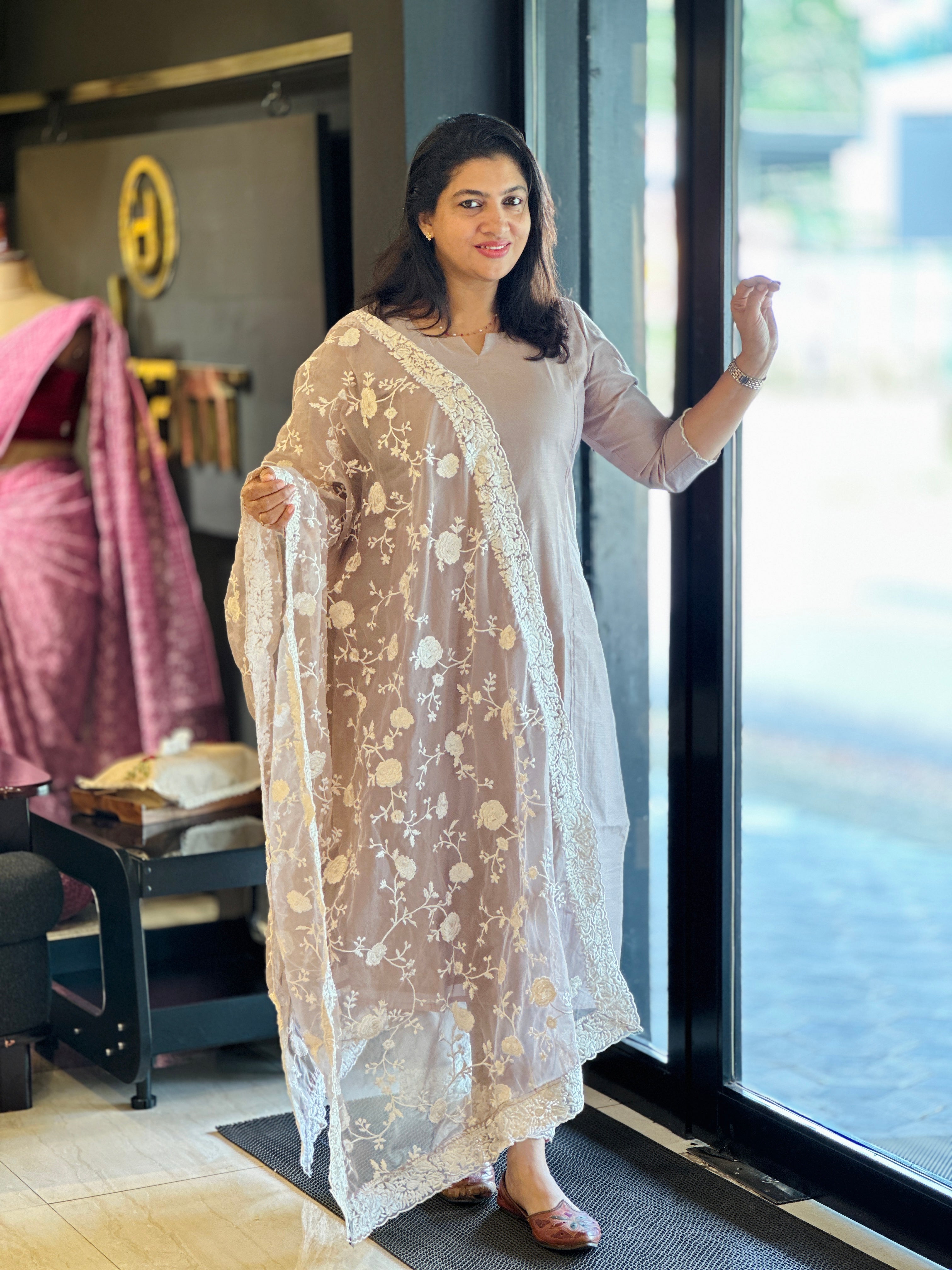 Floral Embroidery Detailed Chanderi Salwar Set | SBP892