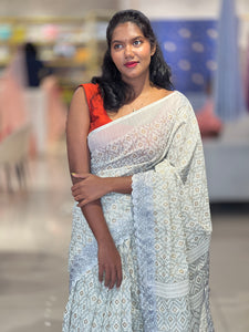 Foil Paint Highlight With Embroidery Detailed Cotton Linen Saree | VDA140