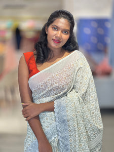 Foil Paint Highlight With Embroidery Detailed Cotton Linen Saree | VDA140
