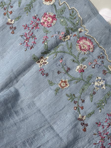 Floral Machine Embroidery Semi Tussar Saree | DVS215